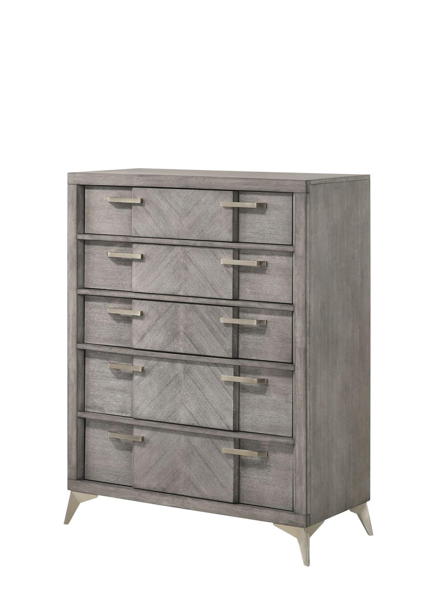 5 Drawer Chest Book Matched Veneers - Gray - Image 3