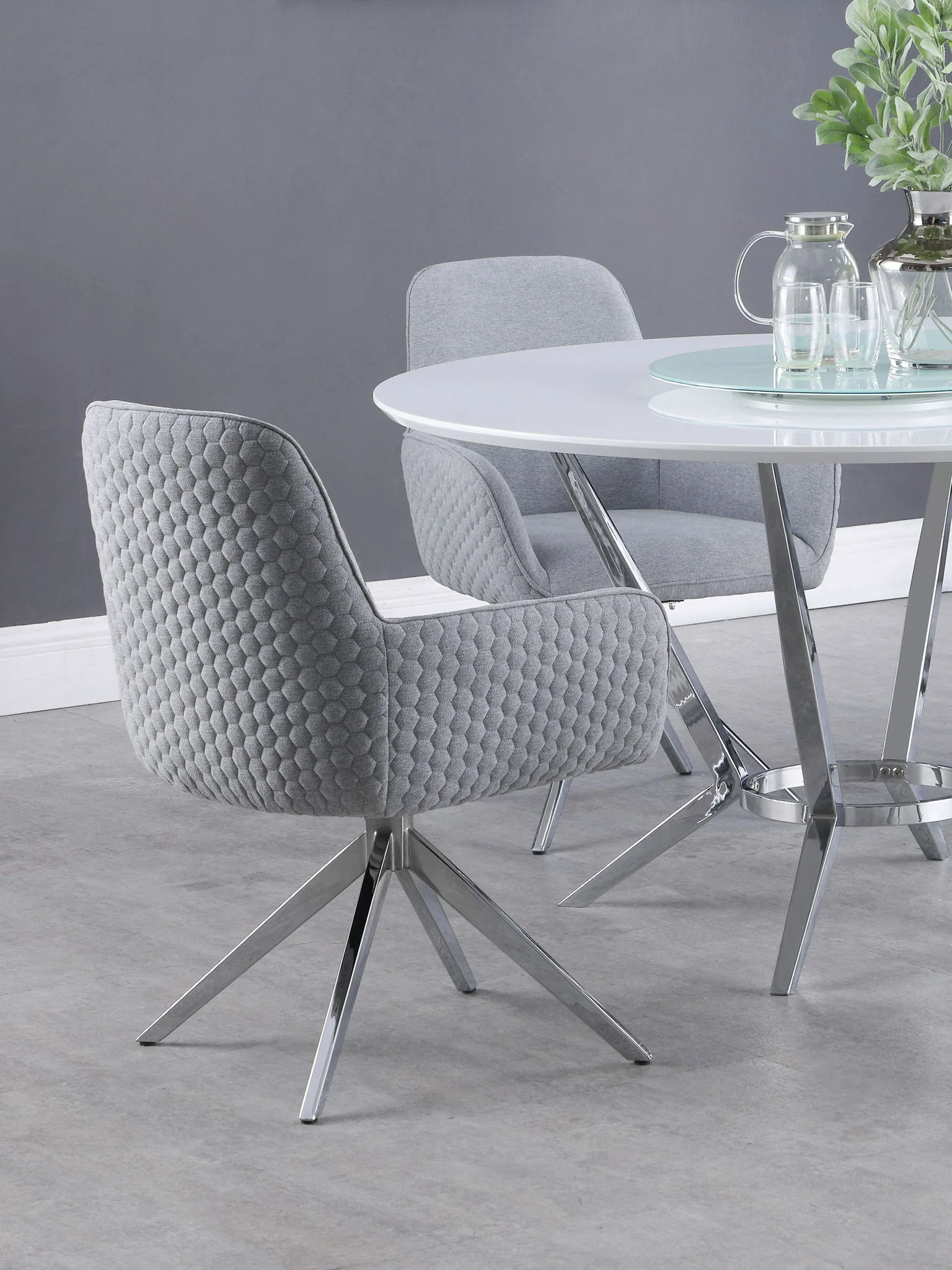 Abby Fabric Upholstered Swivel Dining Arm Chair Light Grey - Image 3