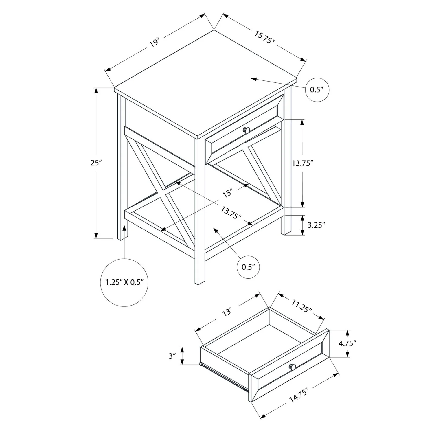 Accent End Table, 2 Tier, Storage Drawer, Transitional Style - Image 10