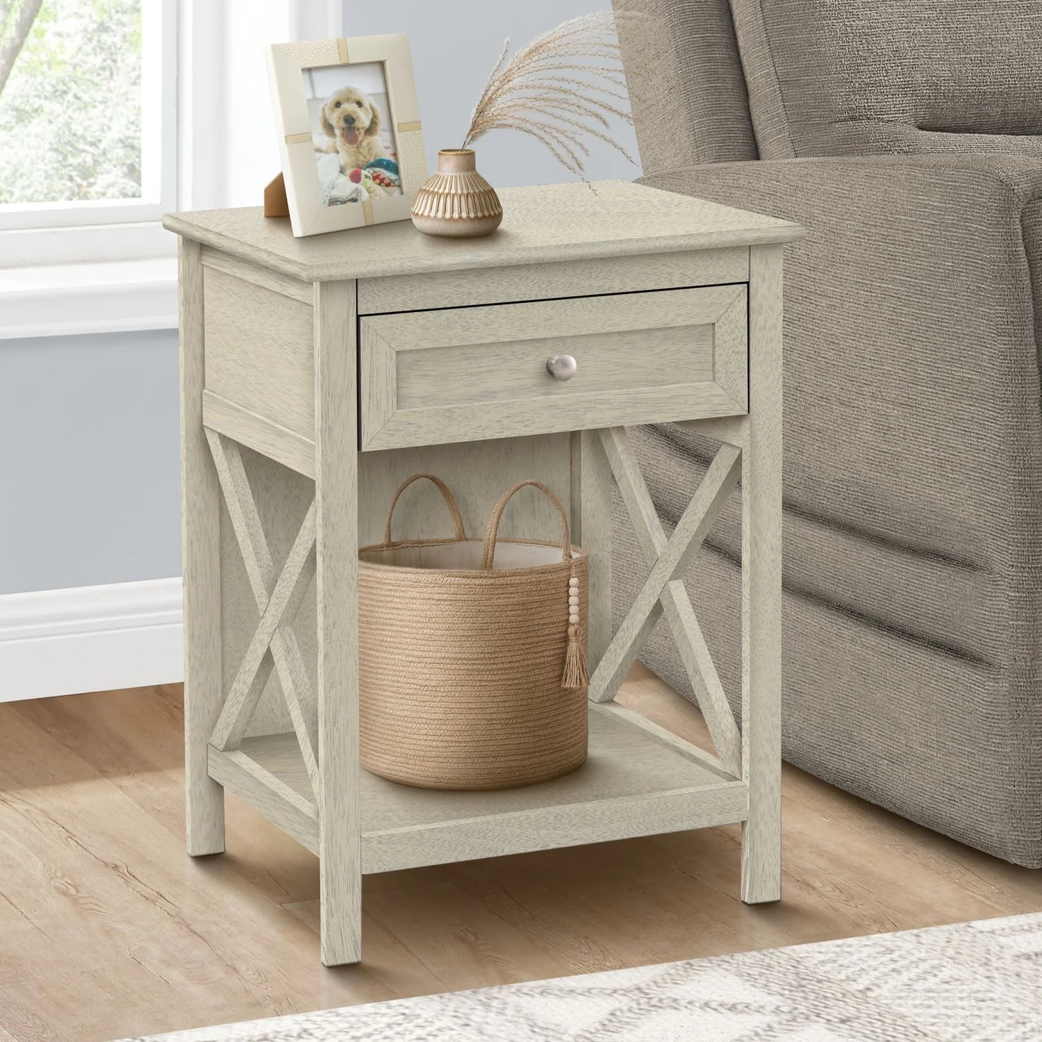 Accent End Table, 2 Tier, Storage Drawer, Transitional Style - Image 6