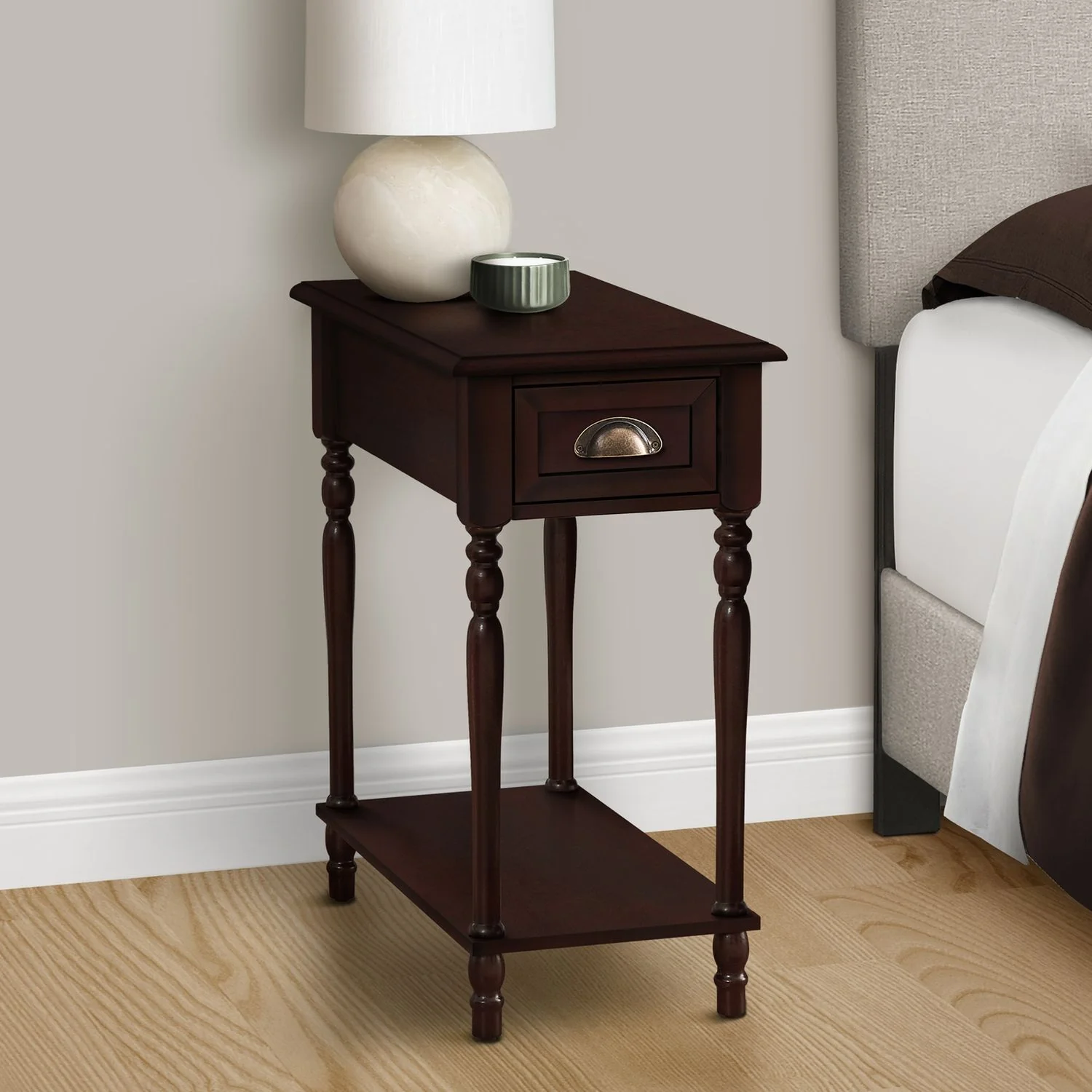 Accent Side Table, 2 Tier, Storage Drawer, Stylish Traditional Design - Image 3
