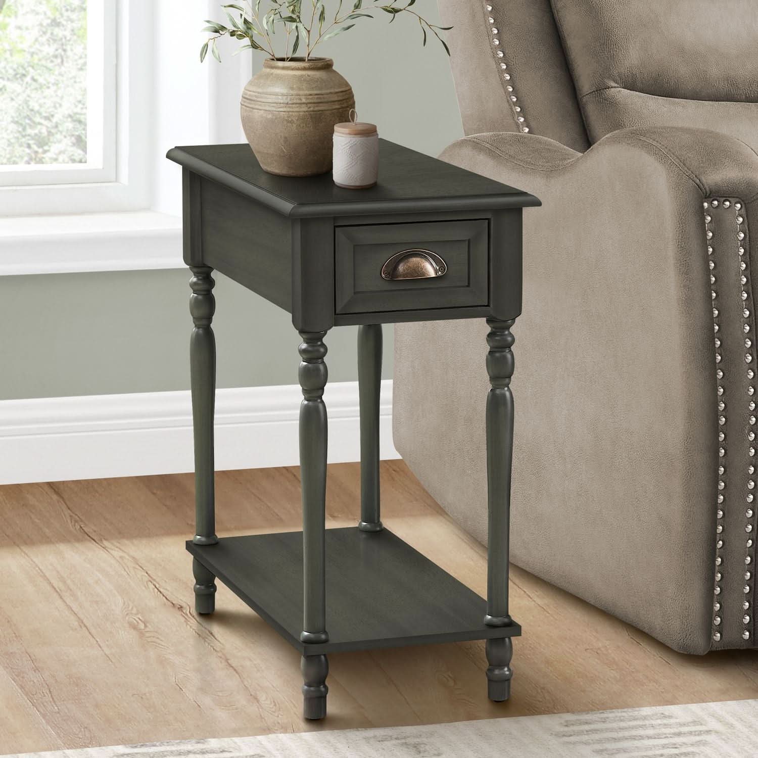 Accent Side Table, 2 Tier, Storage Drawer, Stylish Traditional Design - Image 5