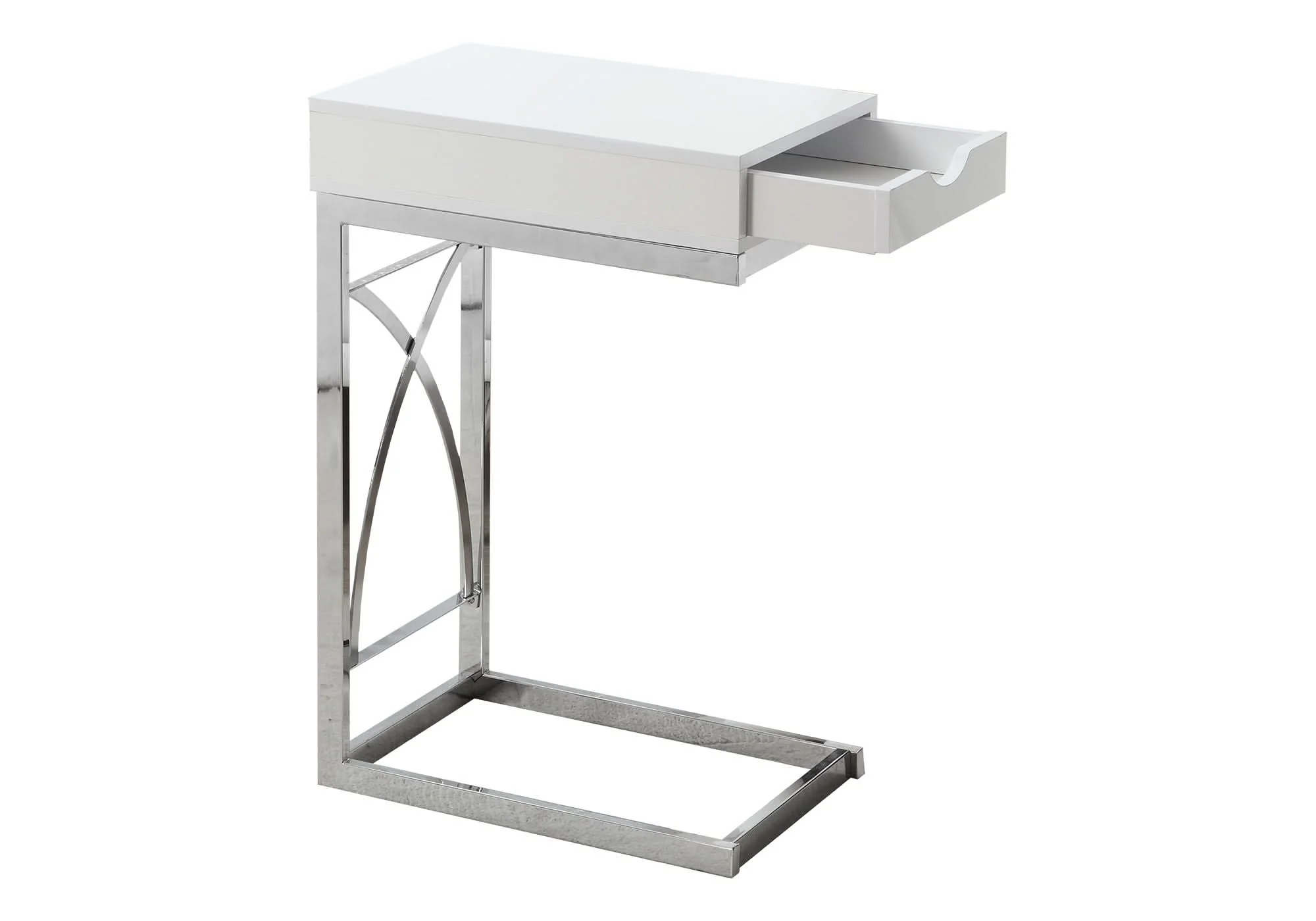Accent Table, C - Shaped Glossy Contemporary & Modern - White - Image 4