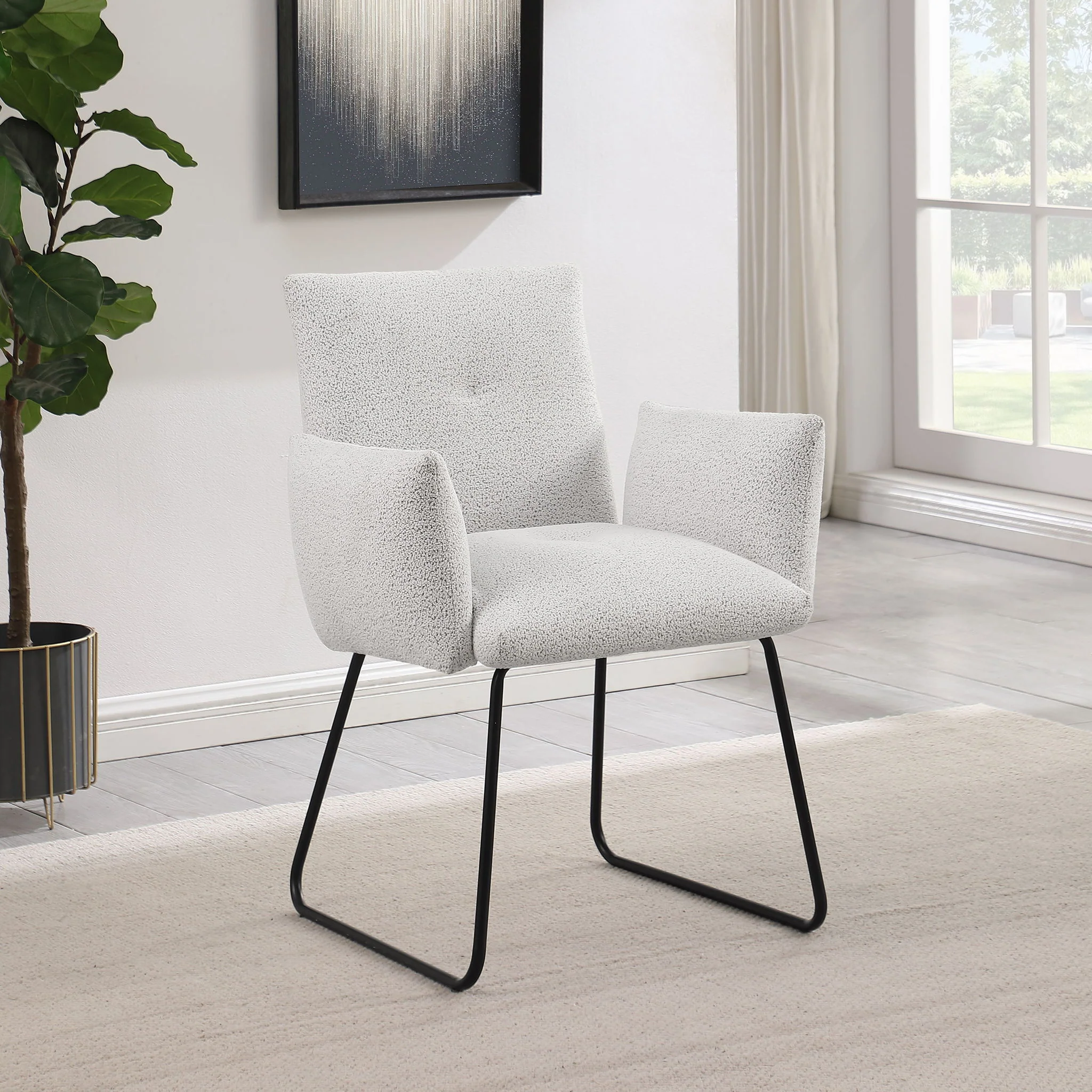 Ackland Upholstered Dining Arm Chair Light Grey (Set of 2) - Image 3