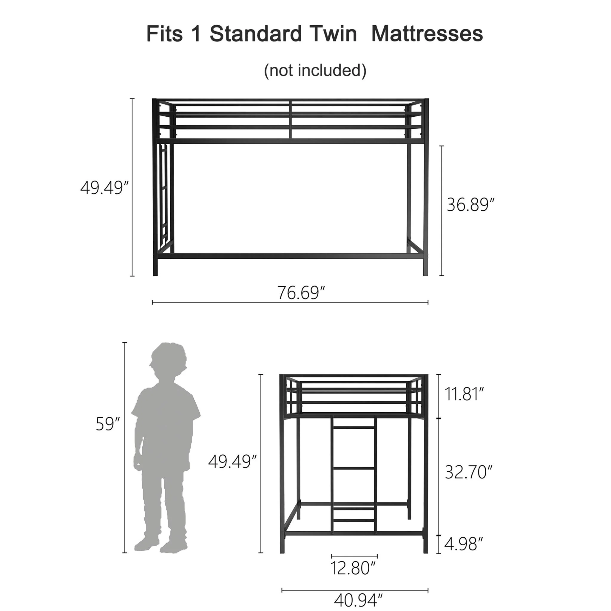 Adam - Twin Loft Bunk - Black - Image 4
