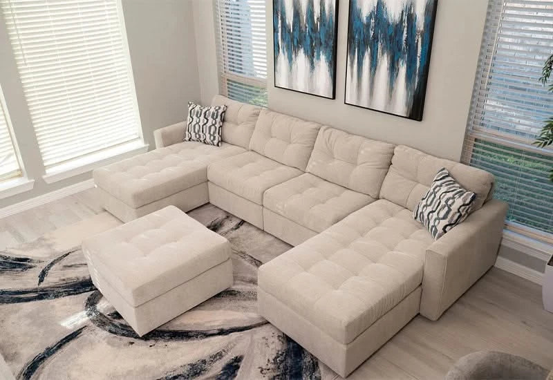 Aden Cement Cream Contemporary 4PC Modular Media Sectional - Image 4