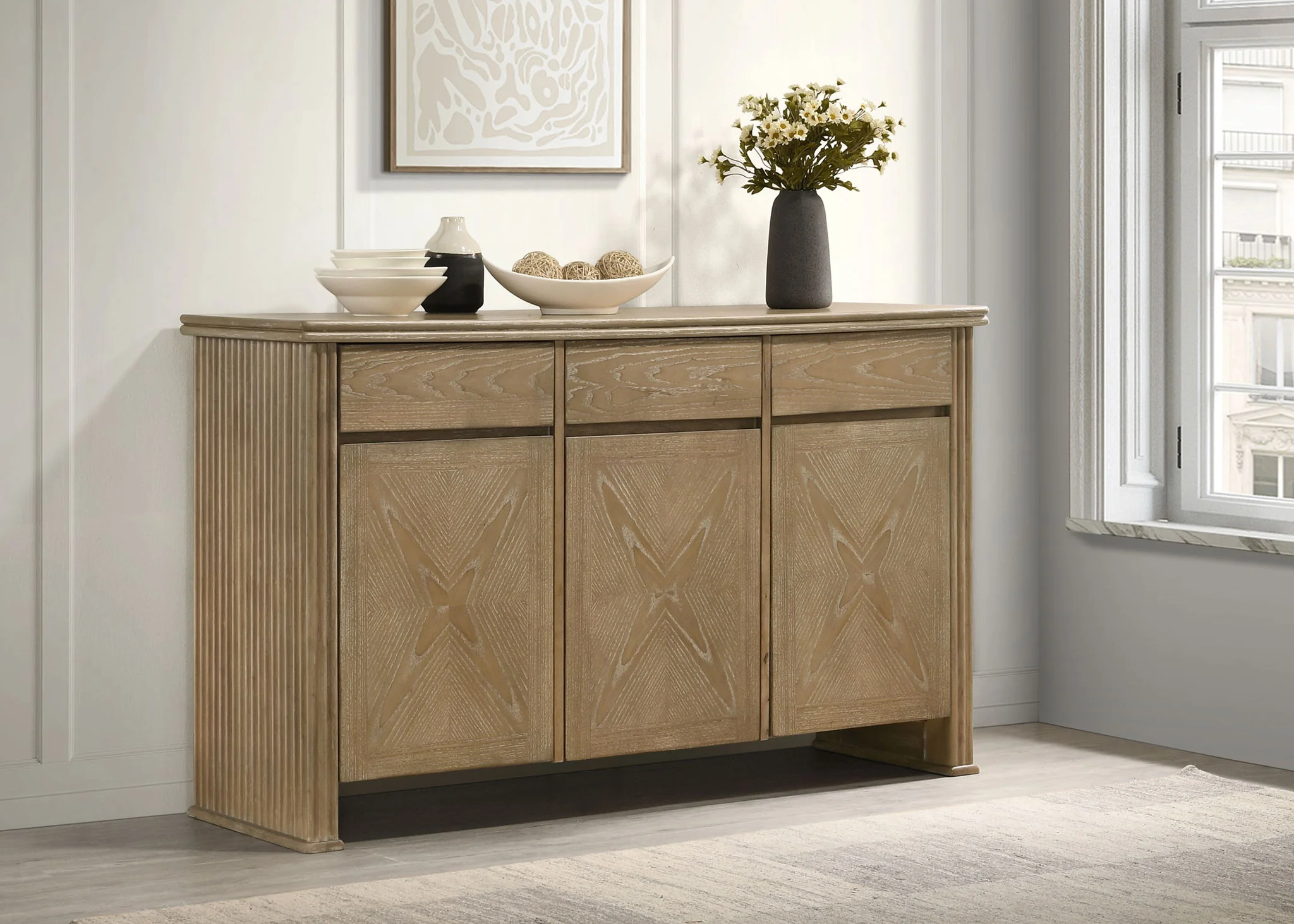 Adina 3-door 59-inch Sideboard Server Distressed Light Brown - Image 2