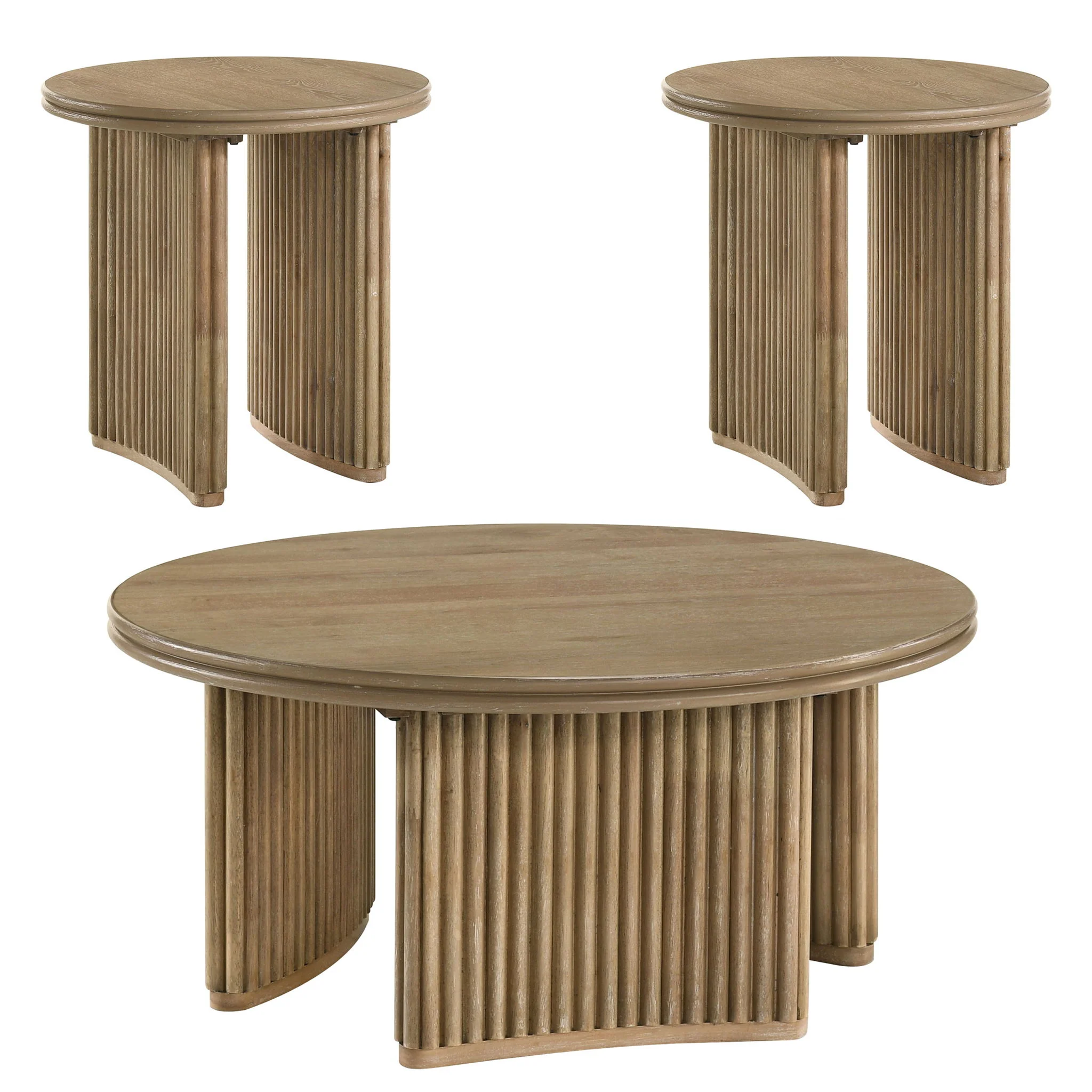 Adina 3-piece Round Coffee Table Set Distressed Light Brown - Image 4