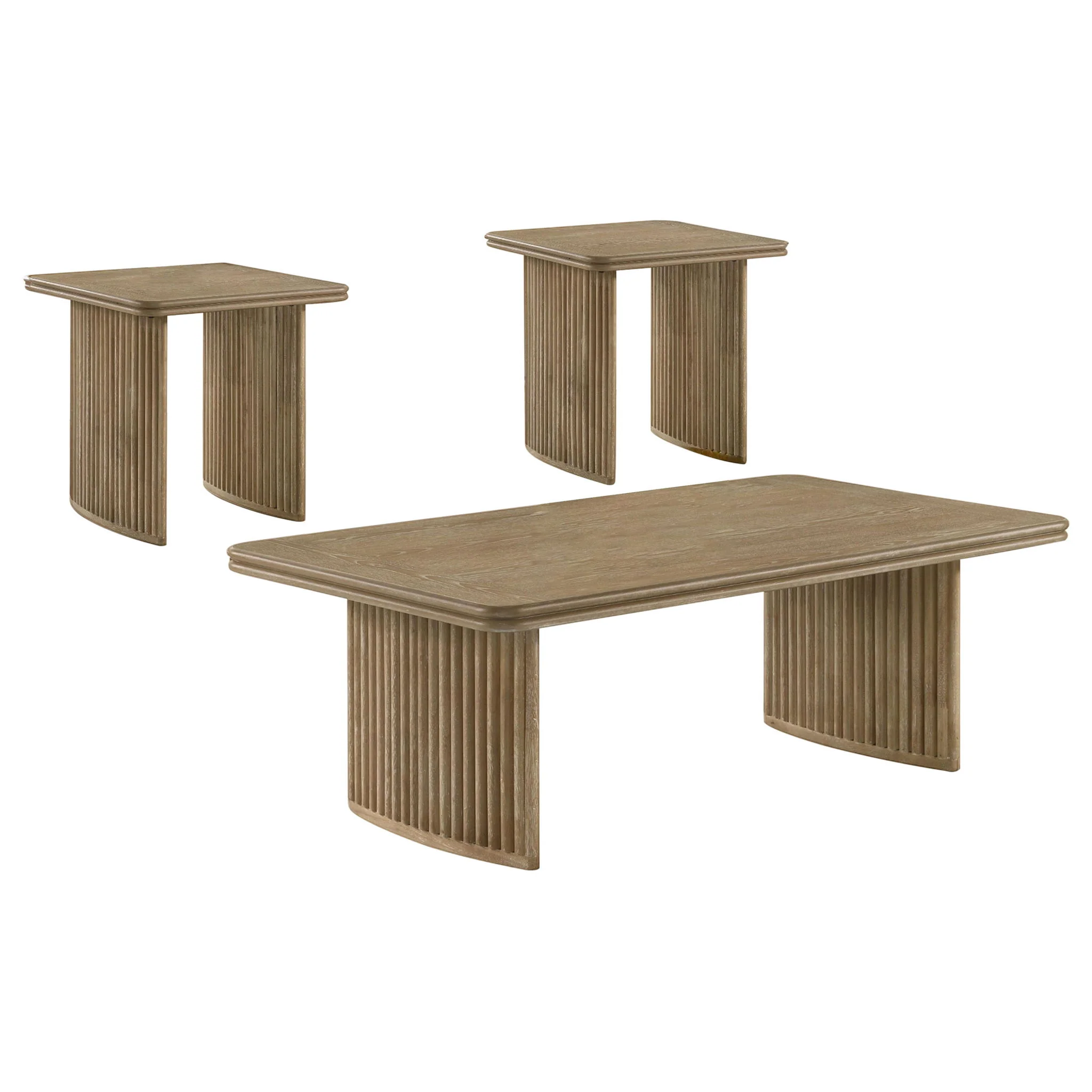 Adina 3-piece Wood Coffee Table Set Distressed Light Brown - Image 3