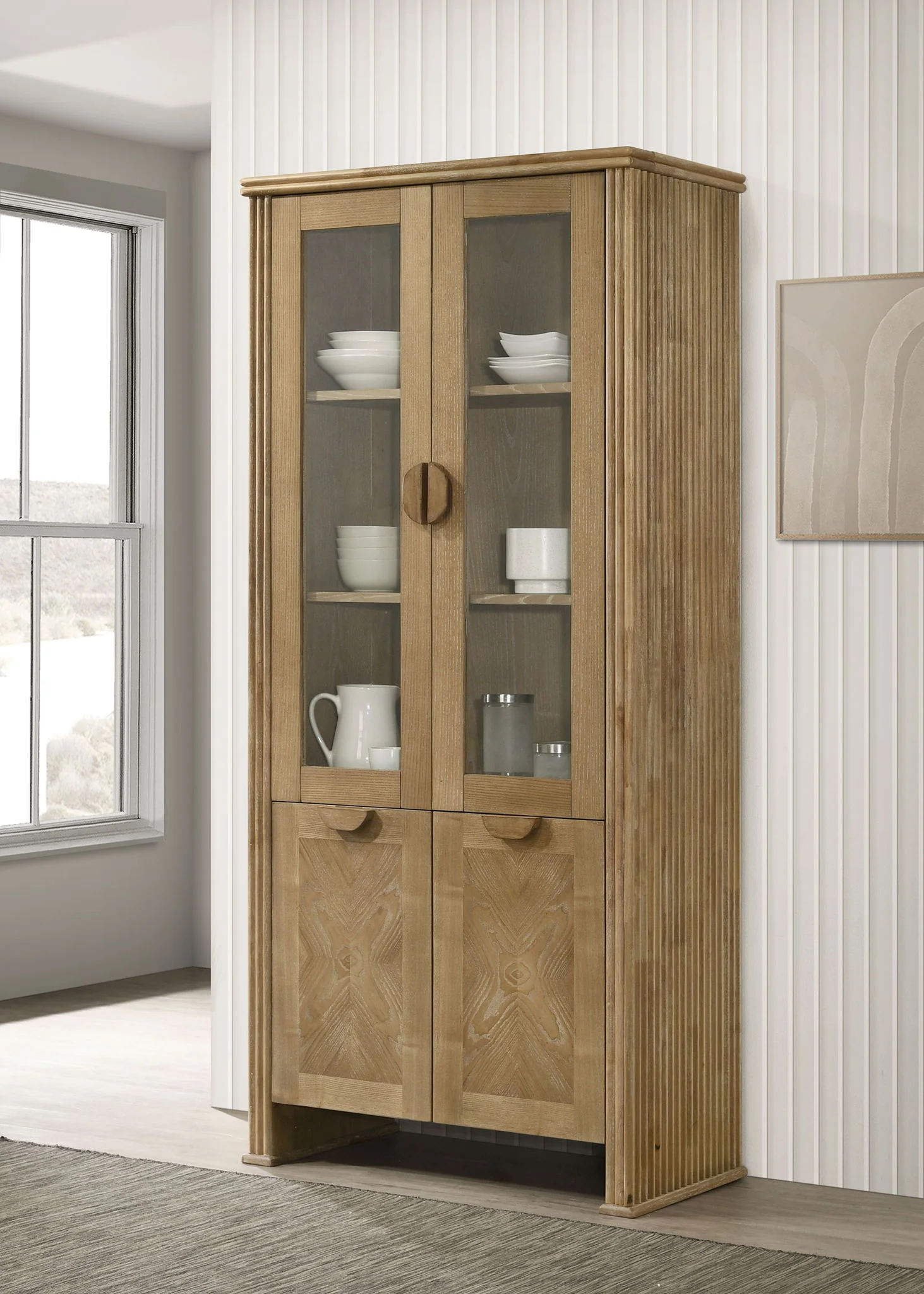 Adina 77-inch Tall Display Cabinet Distressed Light Brown - Image 2
