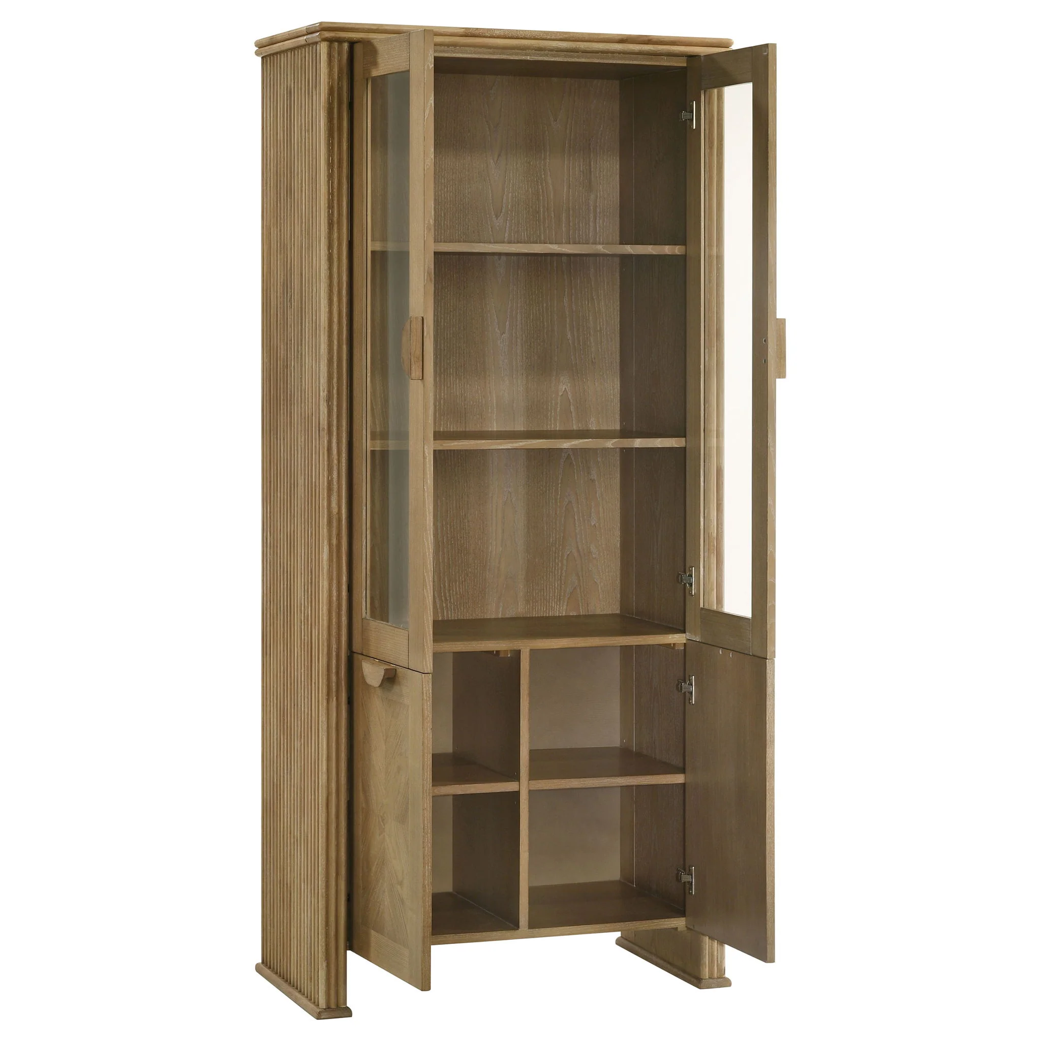 Adina 77-inch Tall Display Cabinet Distressed Light Brown - Image 4