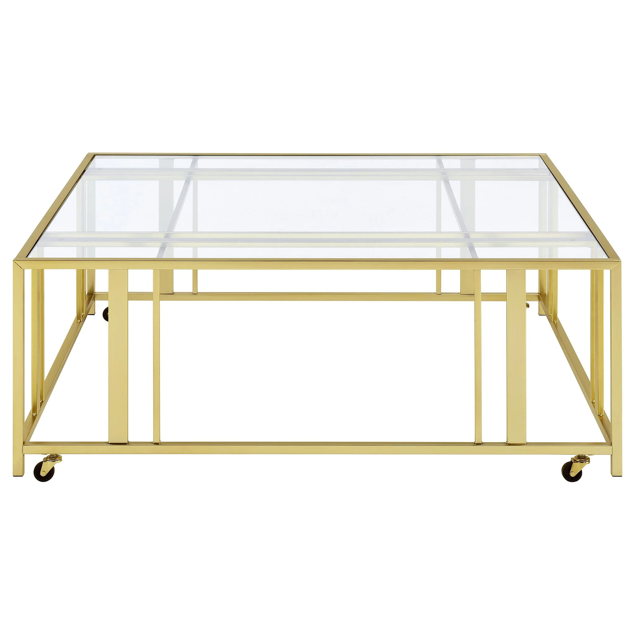 Adri Square Glass Top Coffee Table with Casters Matte Brass - Image 4