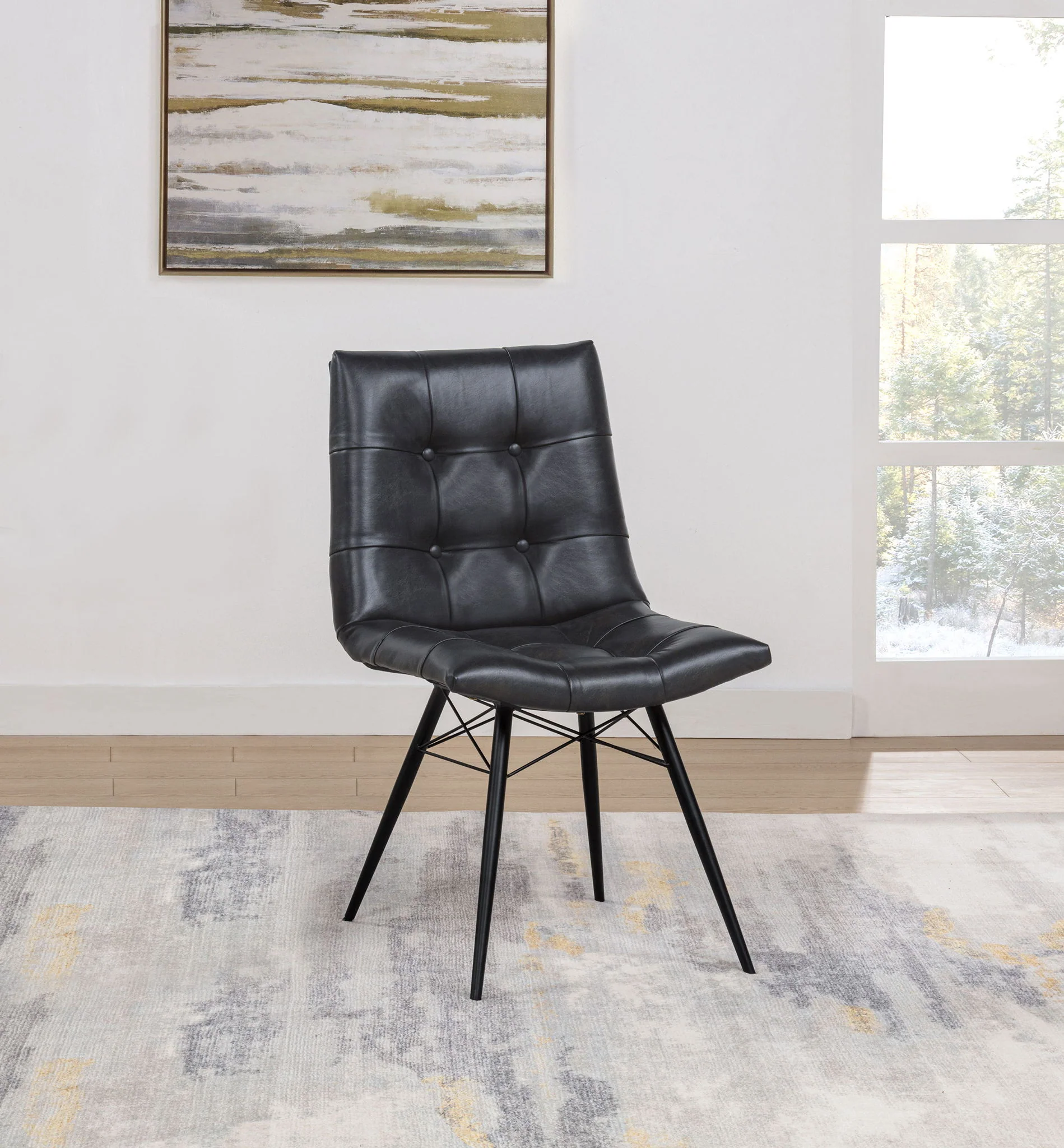Aiken Faux Leather Upholstered Dining Side Chair Charcoal Grey (Set of 4) - Image 3