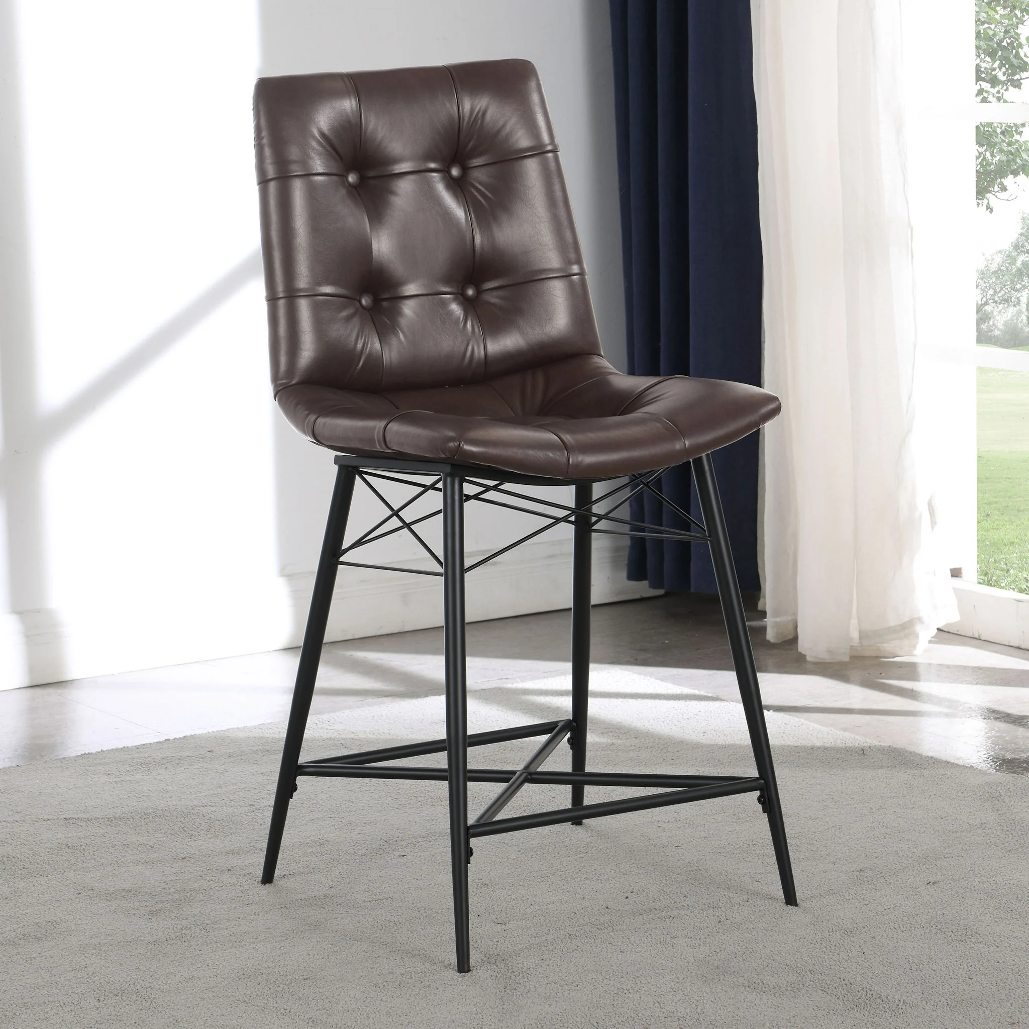 Aiken Upholstered Tufted Counter Chair Brown (Set of 2) - Image 4