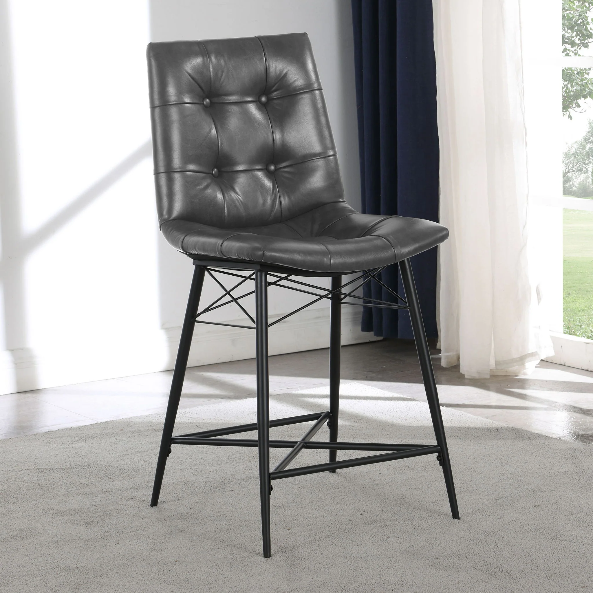 Aiken Upholstered Tufted Counter Chair Charcoal (Set of 2) - Image 4