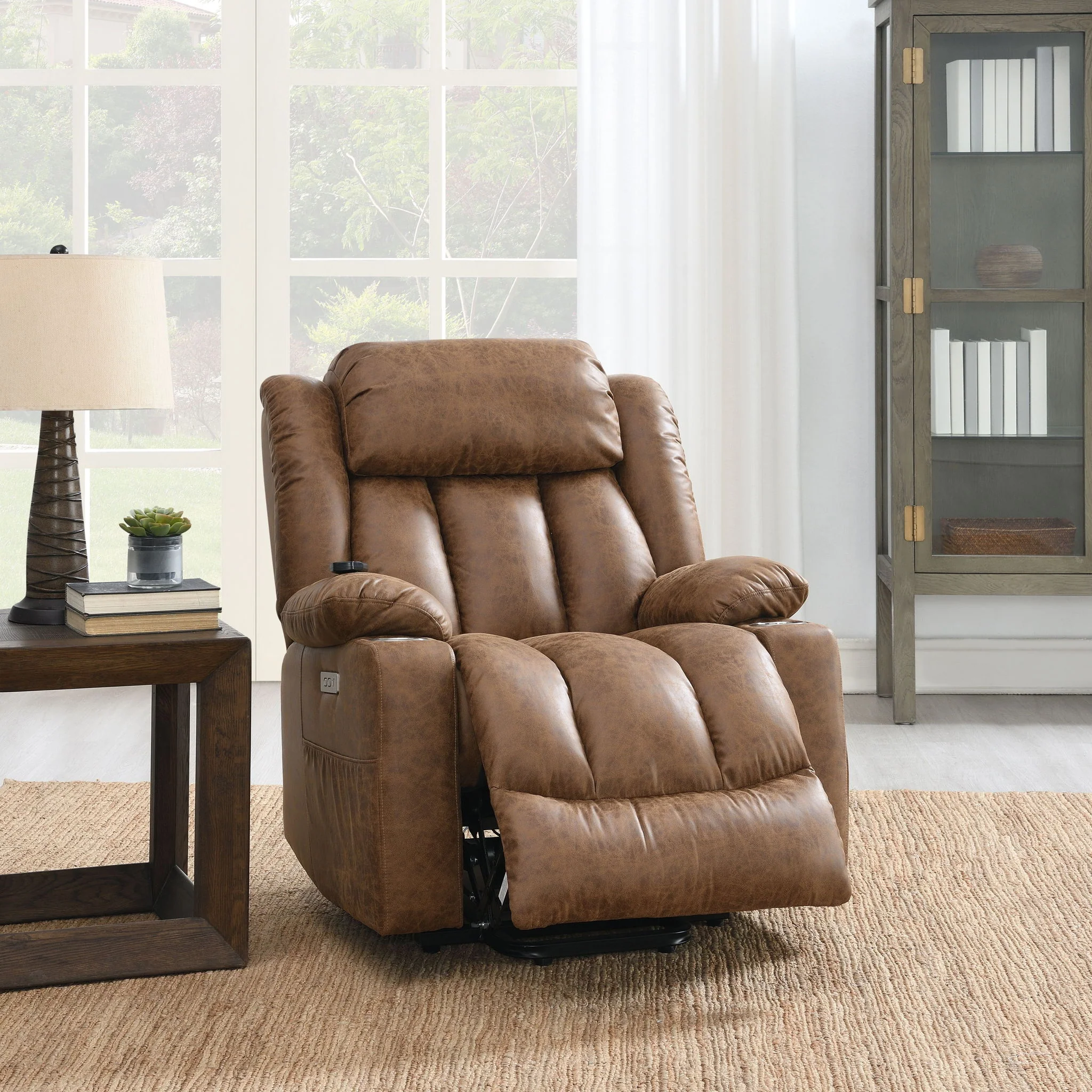 Aire Power Motion Recliner With Lift Heating Massage Function - Brown - Image 2