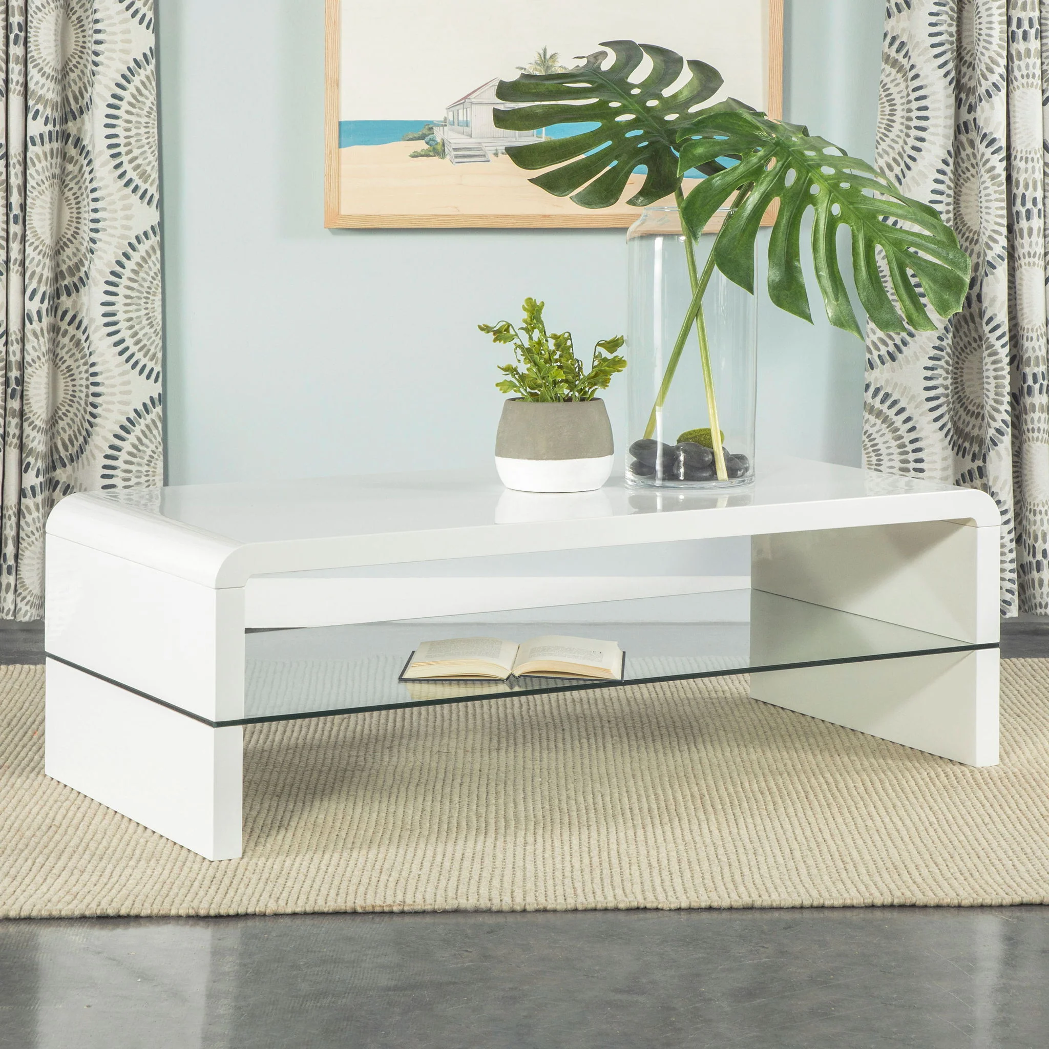 Airell Rectangular Coffee Table with Shelf White High Gloss - Image 4