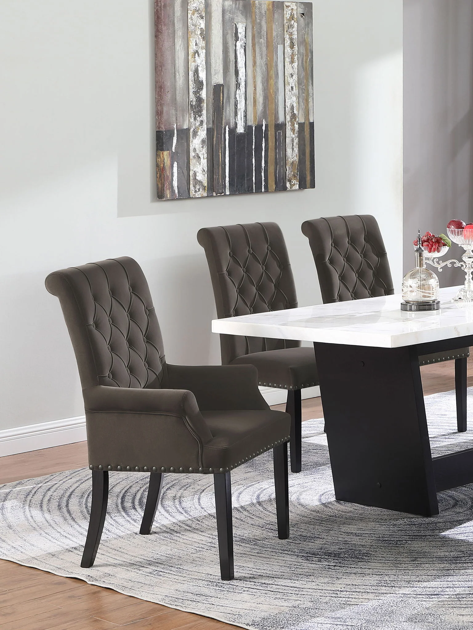 Alana Velvet Upholstered Dining Arm Chair Brown - Image 4