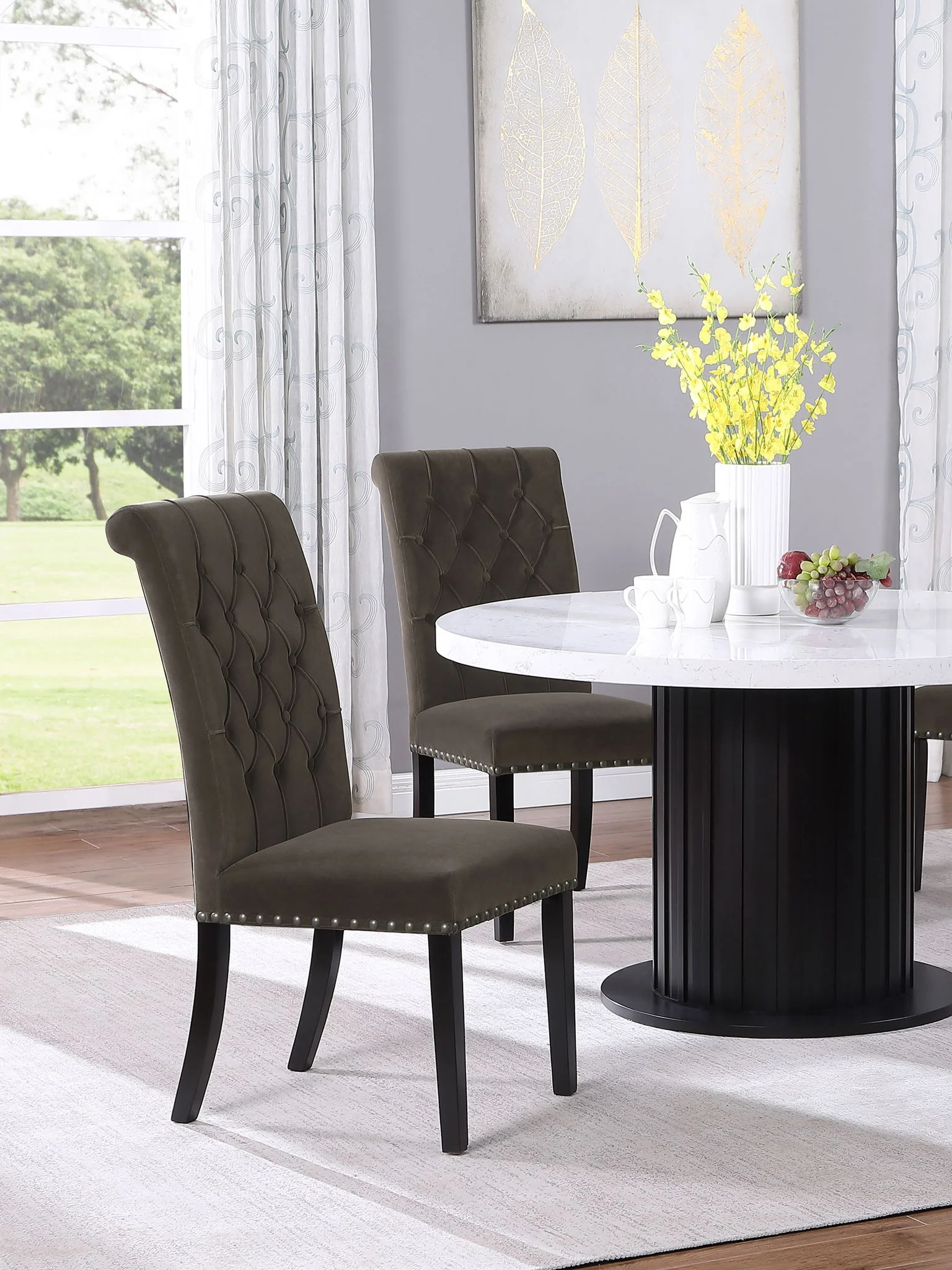Alana Velvet Upholstered Dining Side Chair Brown (Set of 2) - Image 4