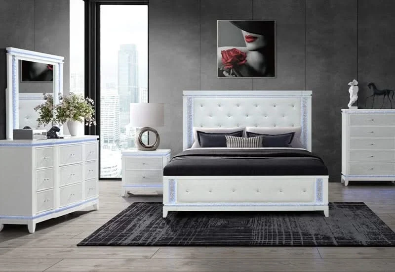 Alina White Chest with LED – 5-Drawer Glam Storage with Mirror Trim - Image 4