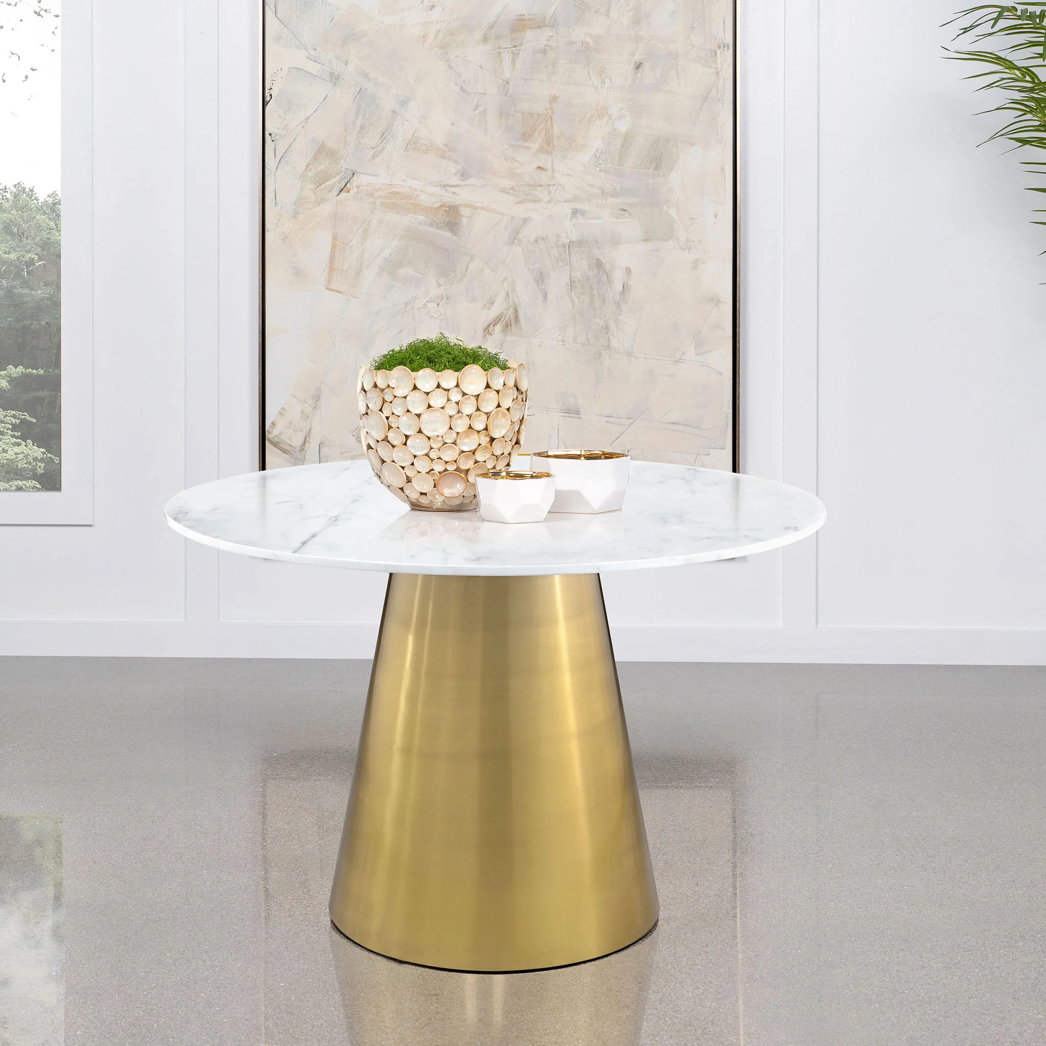 Ambrose Round 50-inch Marble Top Dining Table Brushed Gold - Image 2