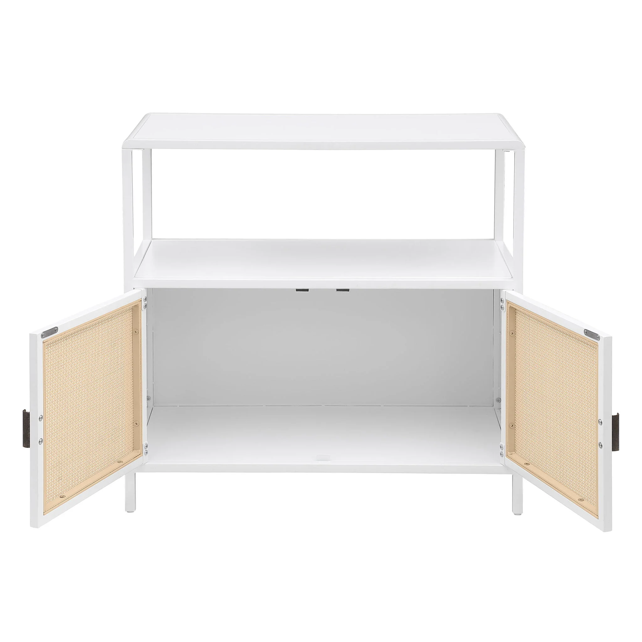 Amherst 2-door Radio Weave Cane Metal Accent Cabinet White - Image 2