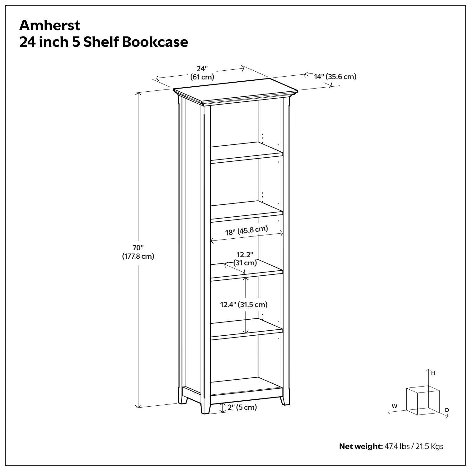 Amherst - 5 Shelf Bookcase, Handcrafted - Image 47