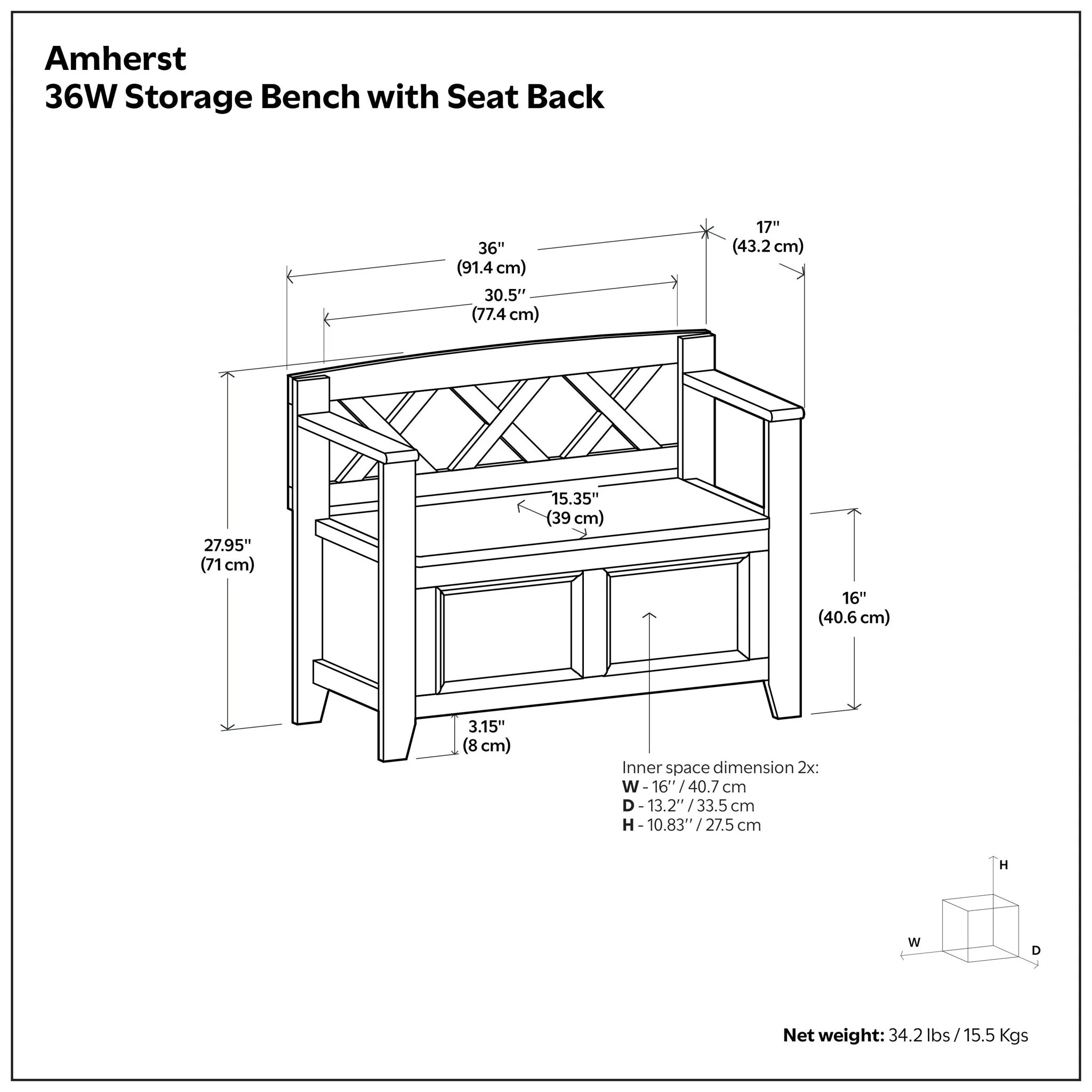 Amherst - Small Transitional Entryway Storage Bench - Image 6