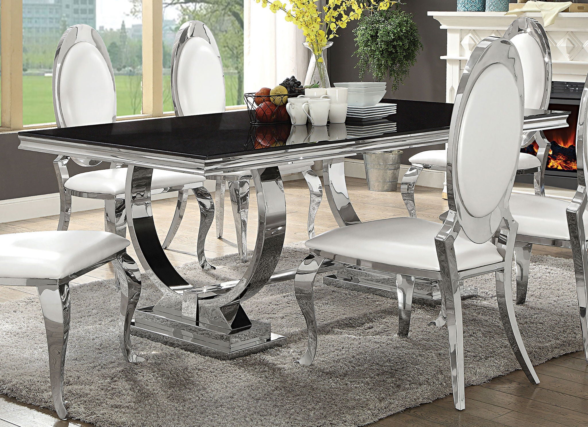Antoine Rectangular 95-inch Glass Top Dining Table Black - Image 4