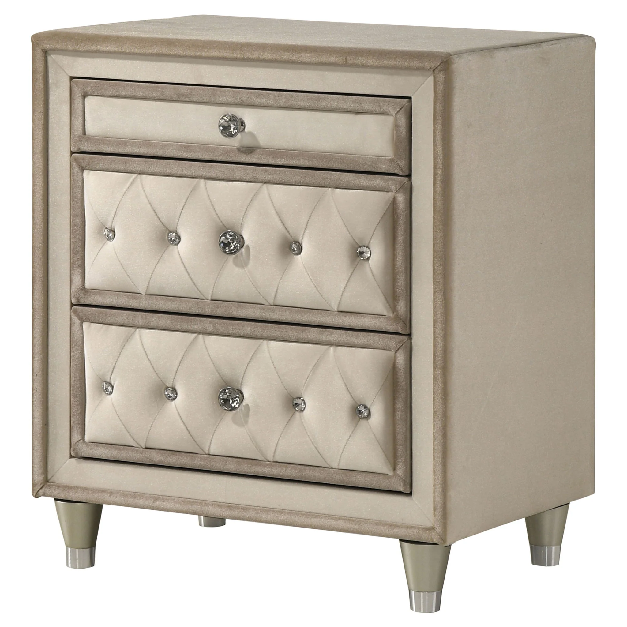 Antonella Upholstered 3-drawer Nightstand Ivory and Camel - Image 3