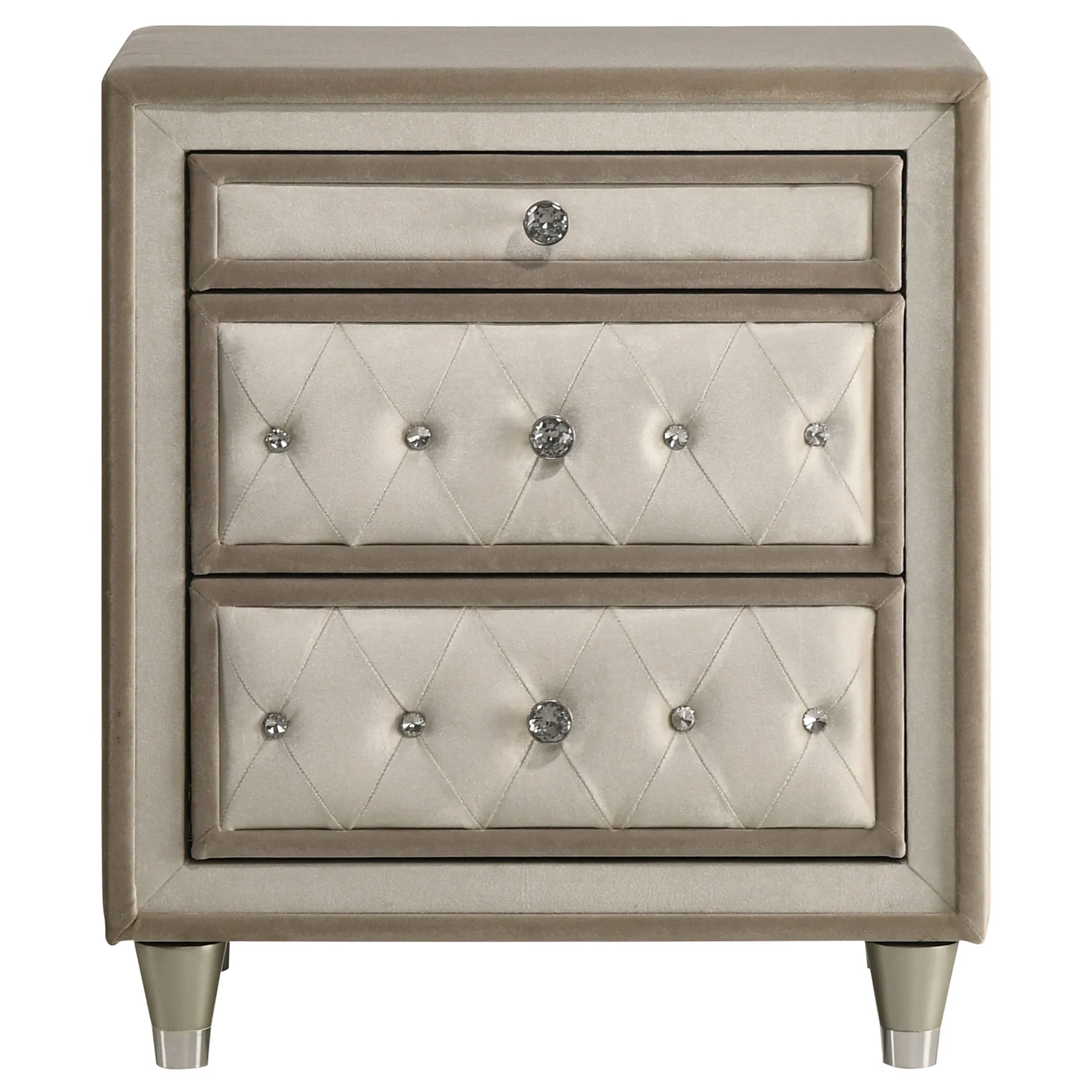 Antonella Upholstered 3-drawer Nightstand Ivory and Camel - Image 4