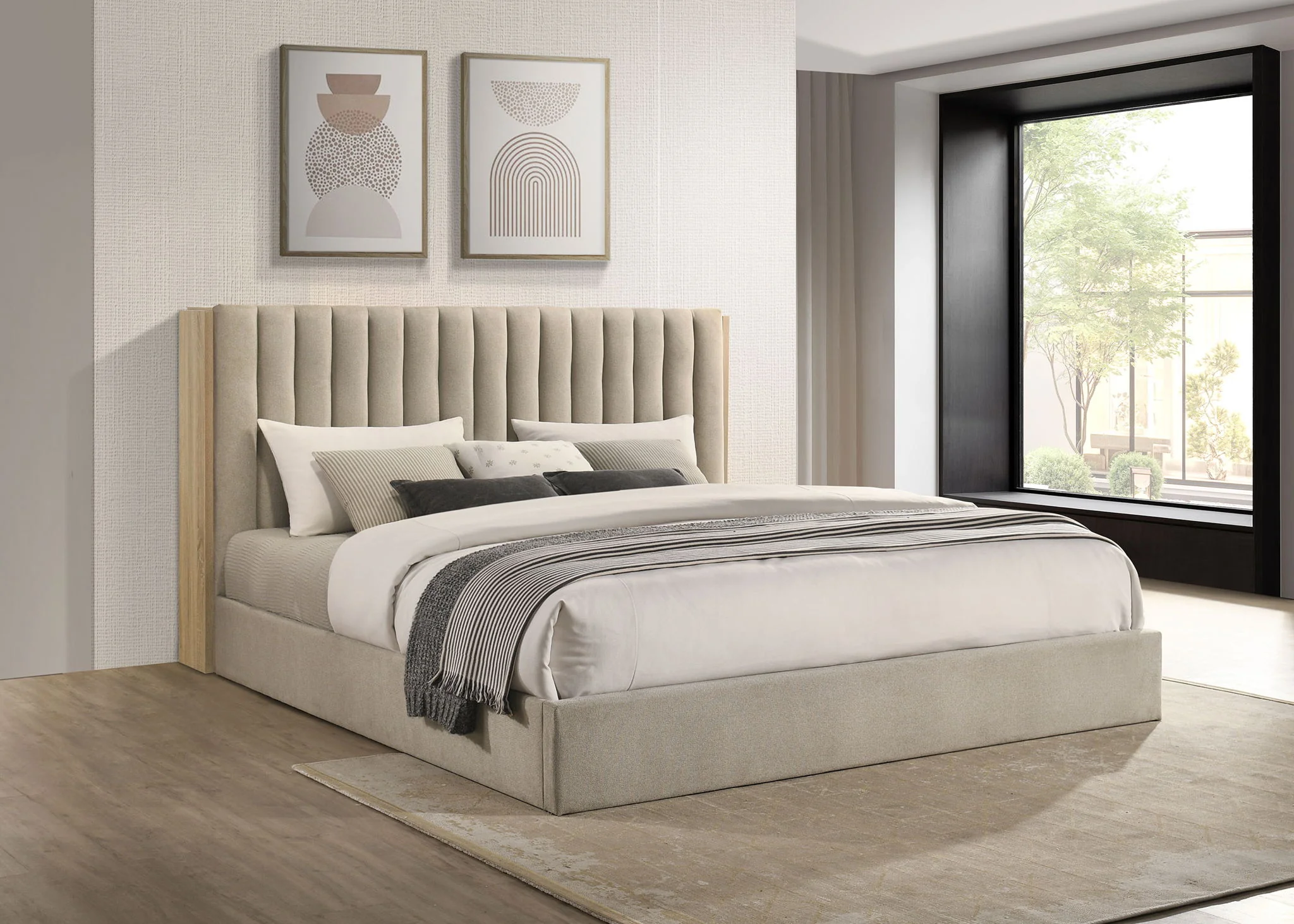 Arielle Eastern King Bookcase Panel Storage Bed Light Oak - Image 4