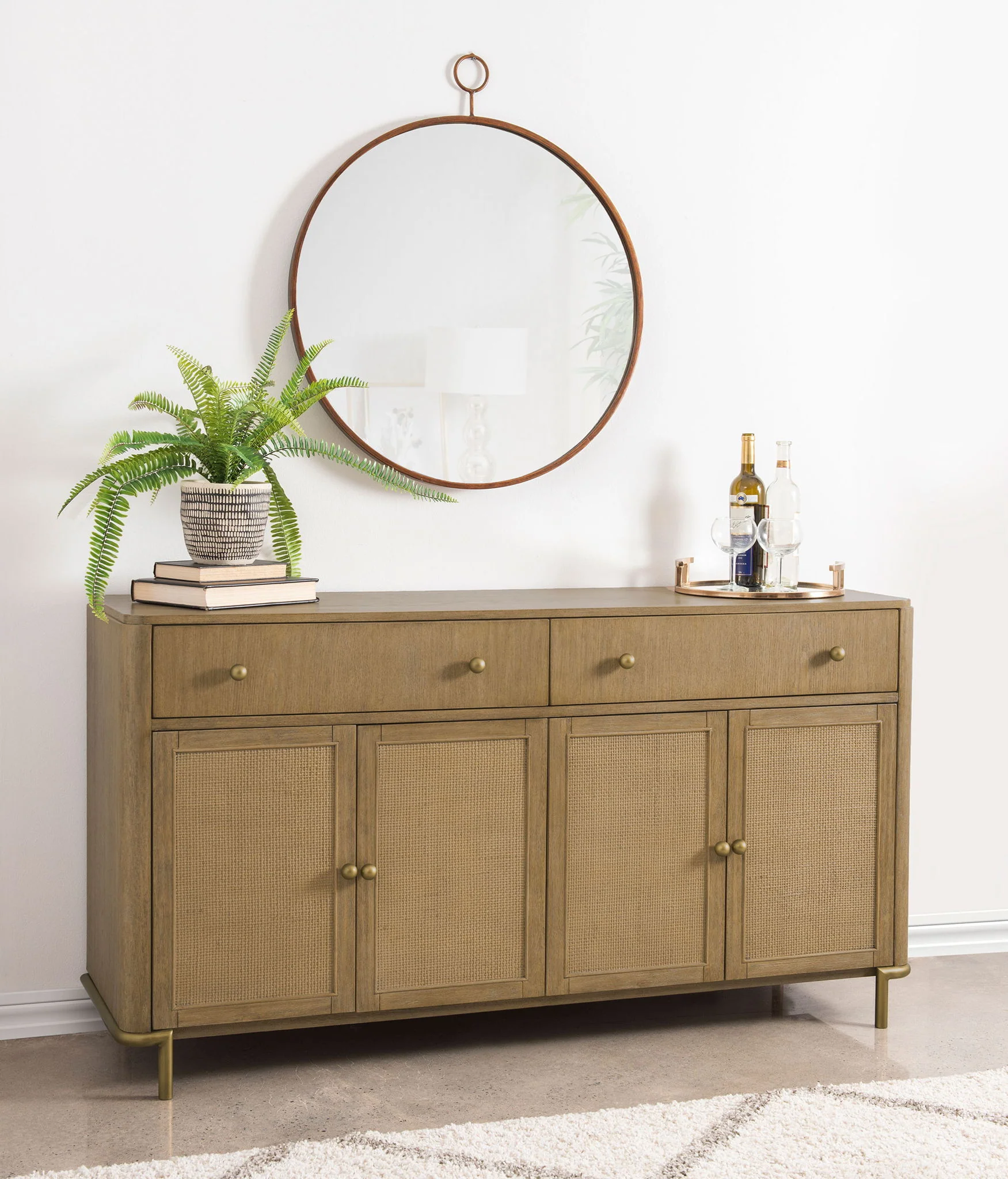 Arini 2-drawer Cane Door Dining Sideboard Server Sand Wash - Image 4