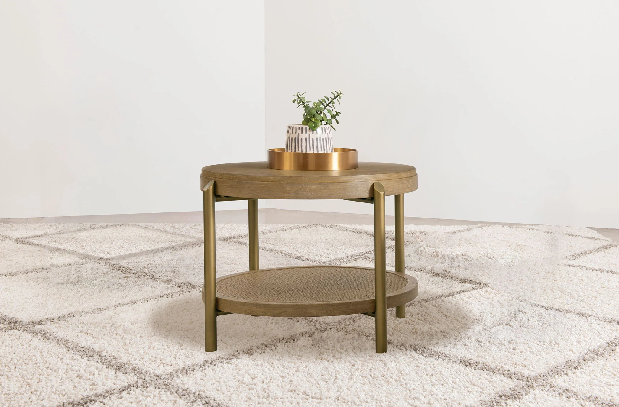 Arini Round End Side Table With Storage Shelf Sand Wash - Image 2