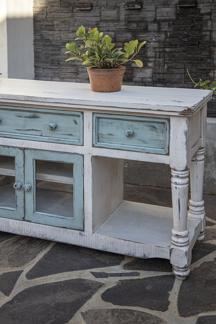 Aruba - TV Stand / Console With 3 Drawers And 2 Doors - Off White / Sky Blue - Image 3