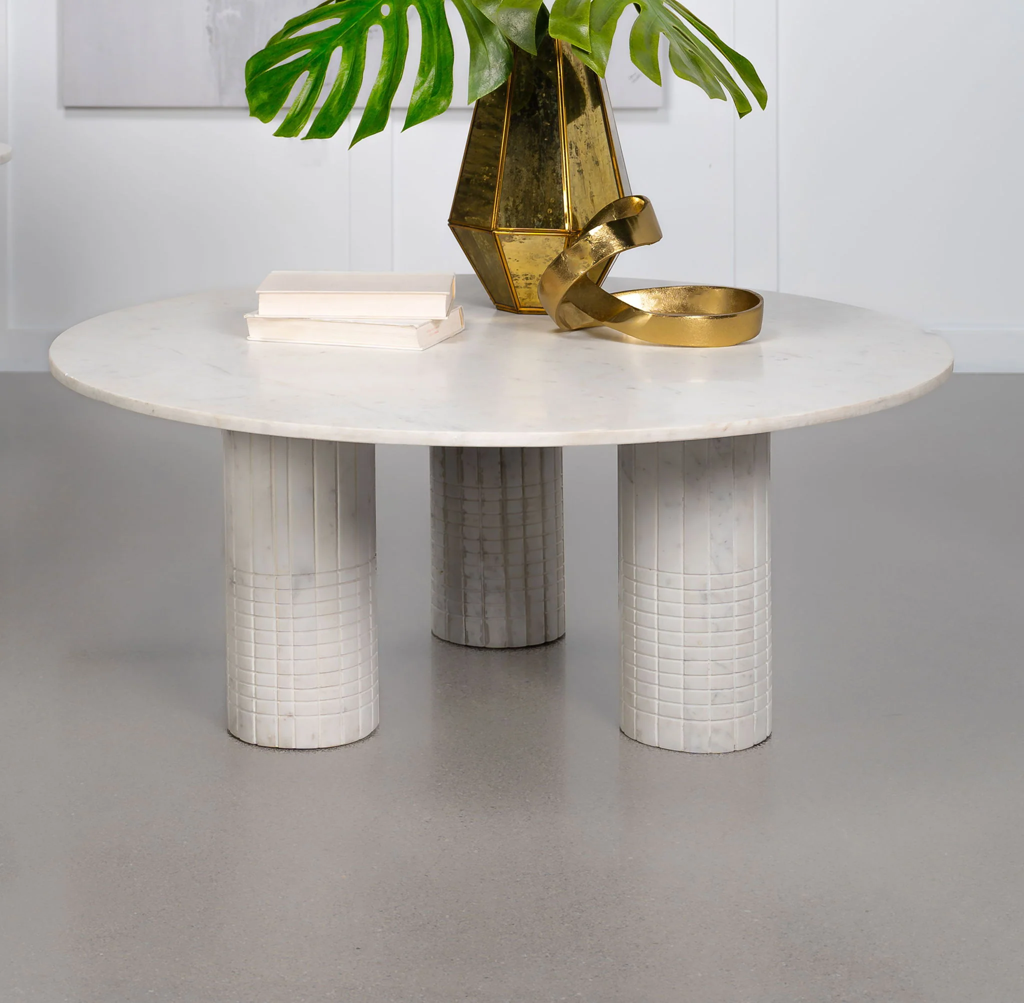 Astoria Round Genuine Marble Coffee Table White - Image 4