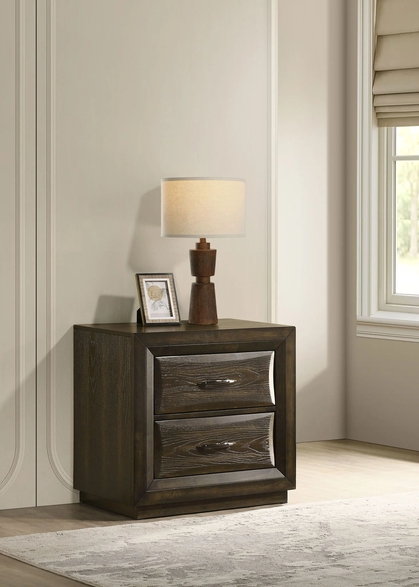 Atlas 2-drawer Bedroom Nightstand Bedside Table Dark Oak - Image 3