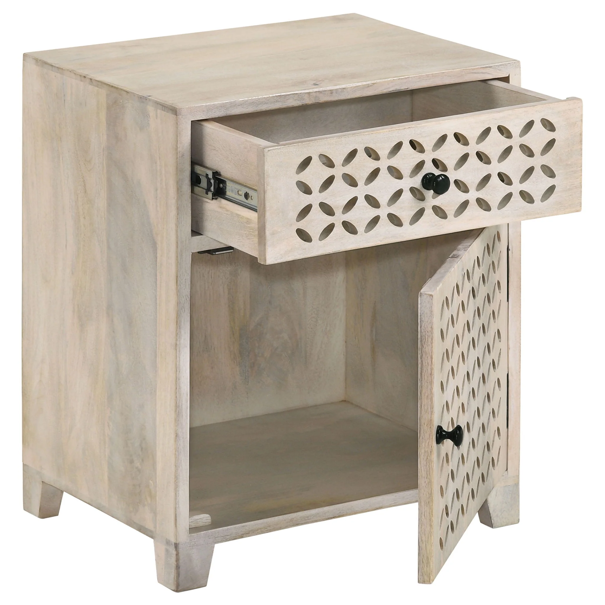 August 1-drawer Trellis Pattern Storage Cabinet White Washed - Image 3