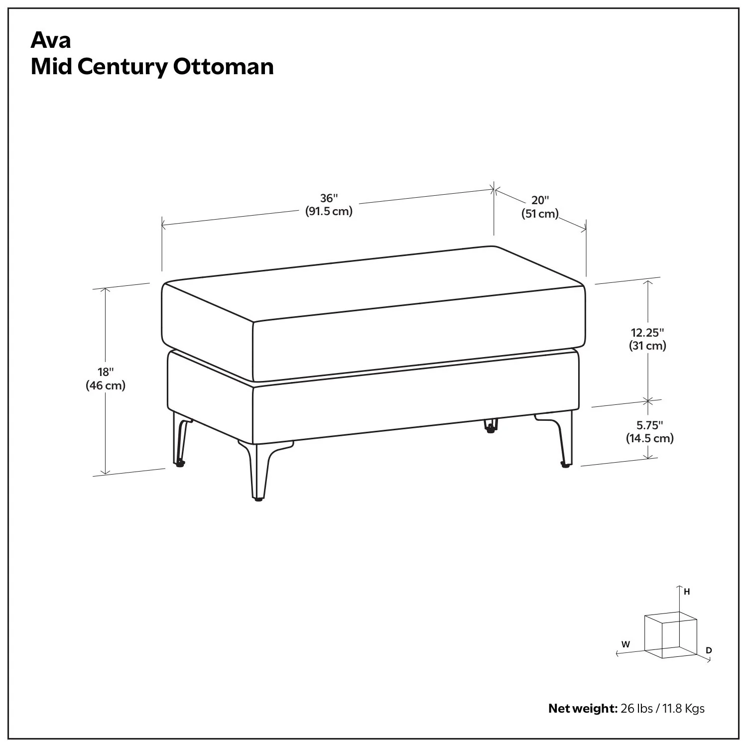 Ava - Versatile Mid Century Ottoman - Image 5