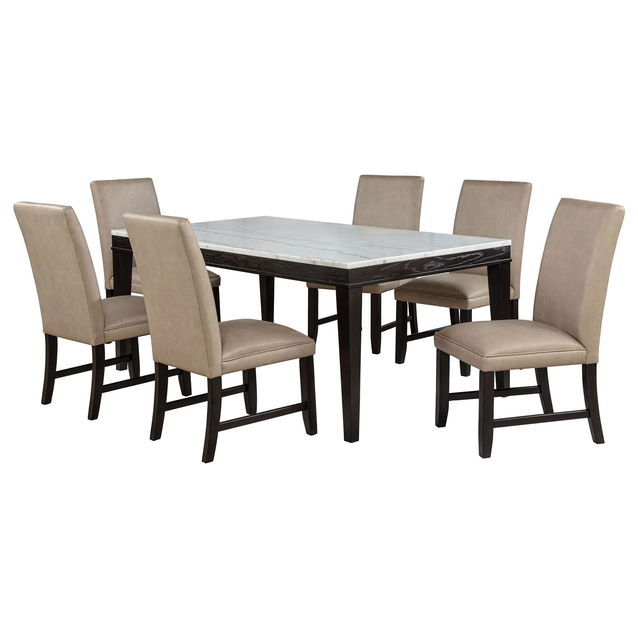 Averill 7-piece White Marble Top Dining Set Tan and Coffee Bean - Image 2