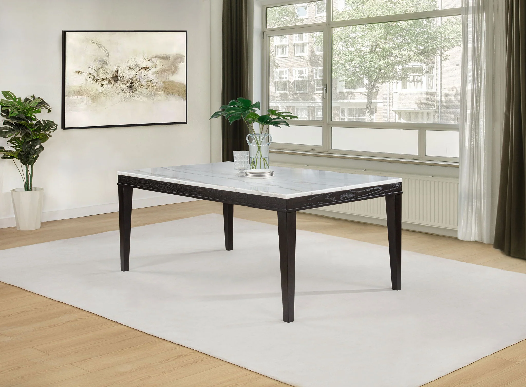 Averill 72-inch Rectangular White Marble Top Dining Table Coffee Bean - Image 2