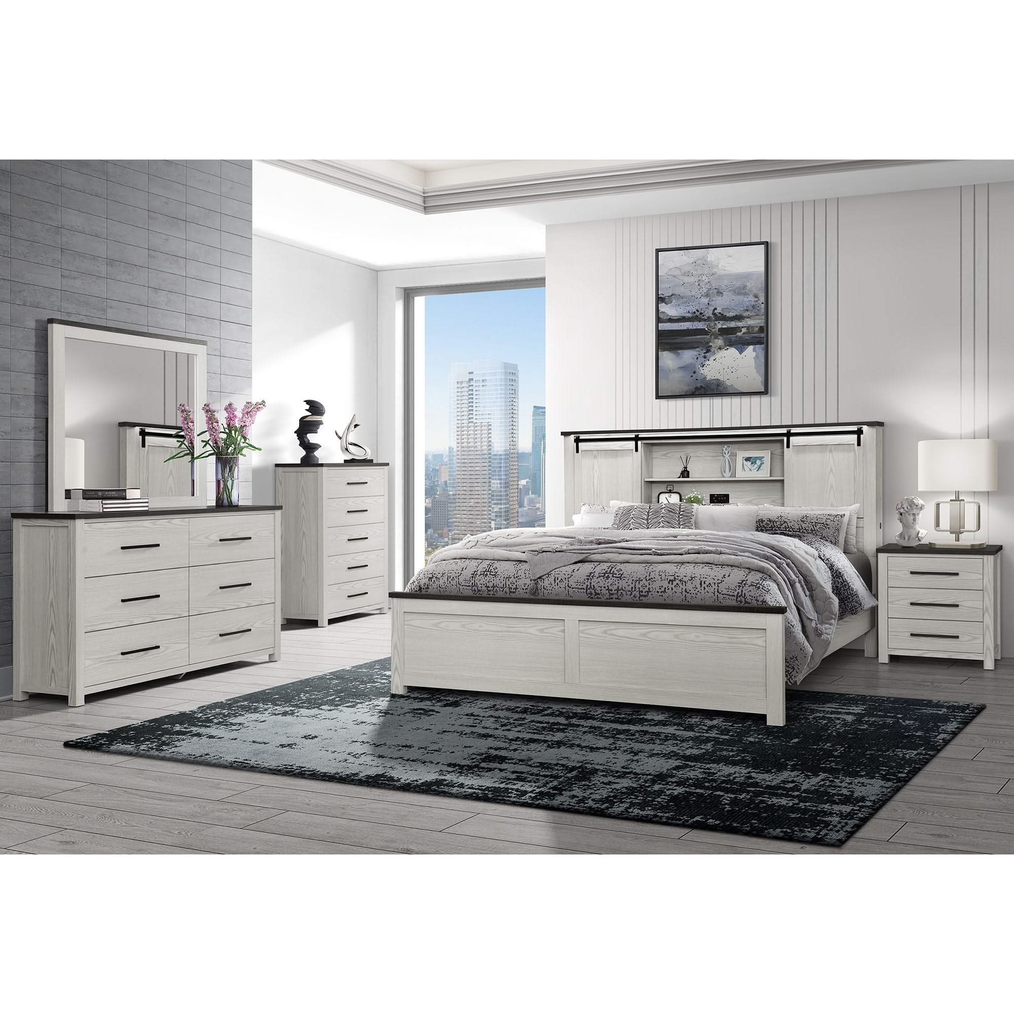 Avery - King Bedroom Set With Bookcase Headboard, Low Profile Bed, Spacious Drawers - Beige - Image 3