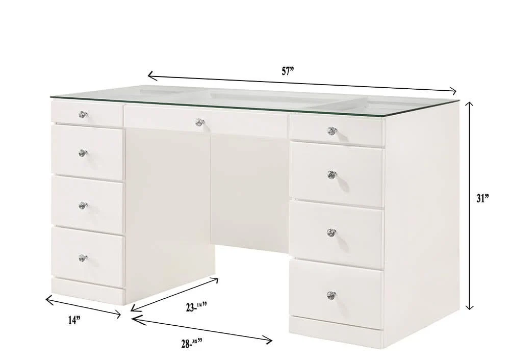 Avery - Vanity Desk With Glass Top - White - Image 2