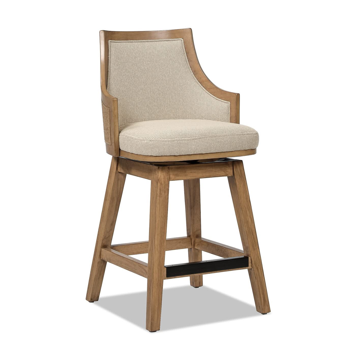 Bahama - Cane High Back Swivel Counter Stool With Recessed Arms Textured Weave - Taupe Beige - Image 3