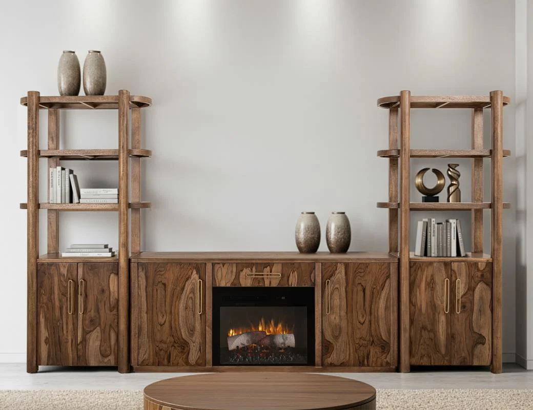 Balam - 80" Wall Unit With Electric Fireplace - Light Brown - Image 4