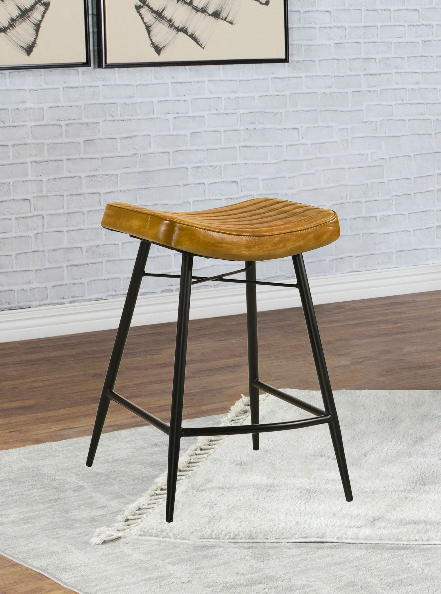 Bayu Leather Upholstered Counter Stool Camel (Set of 2) - Image 2