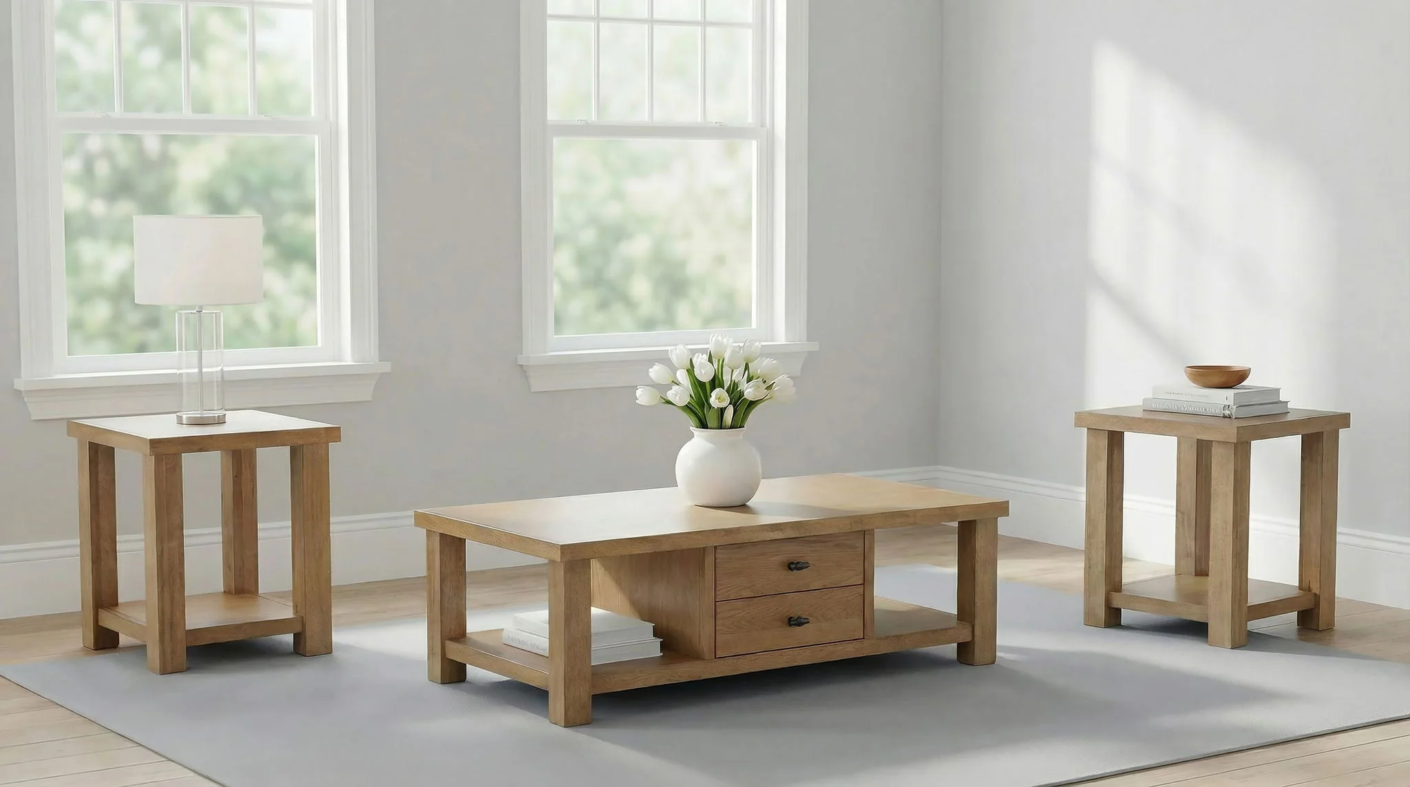 Beasley 3-Piece Wood Coffee Table Set Golden Oak