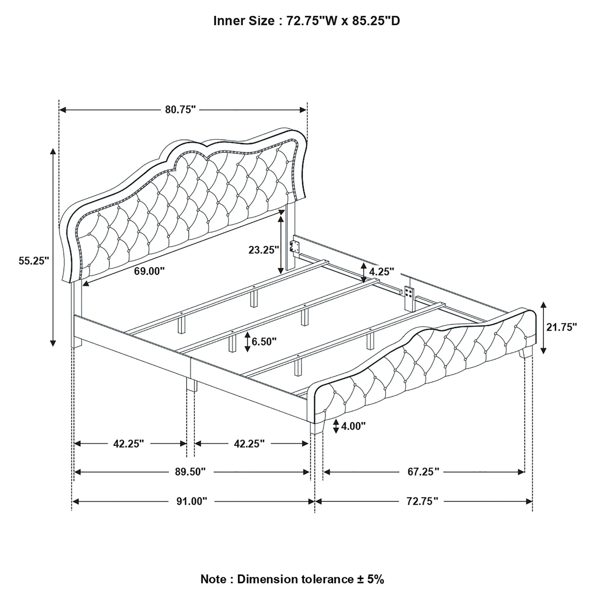 Bella Upholstered California King Panel Bed Grey - Image 2