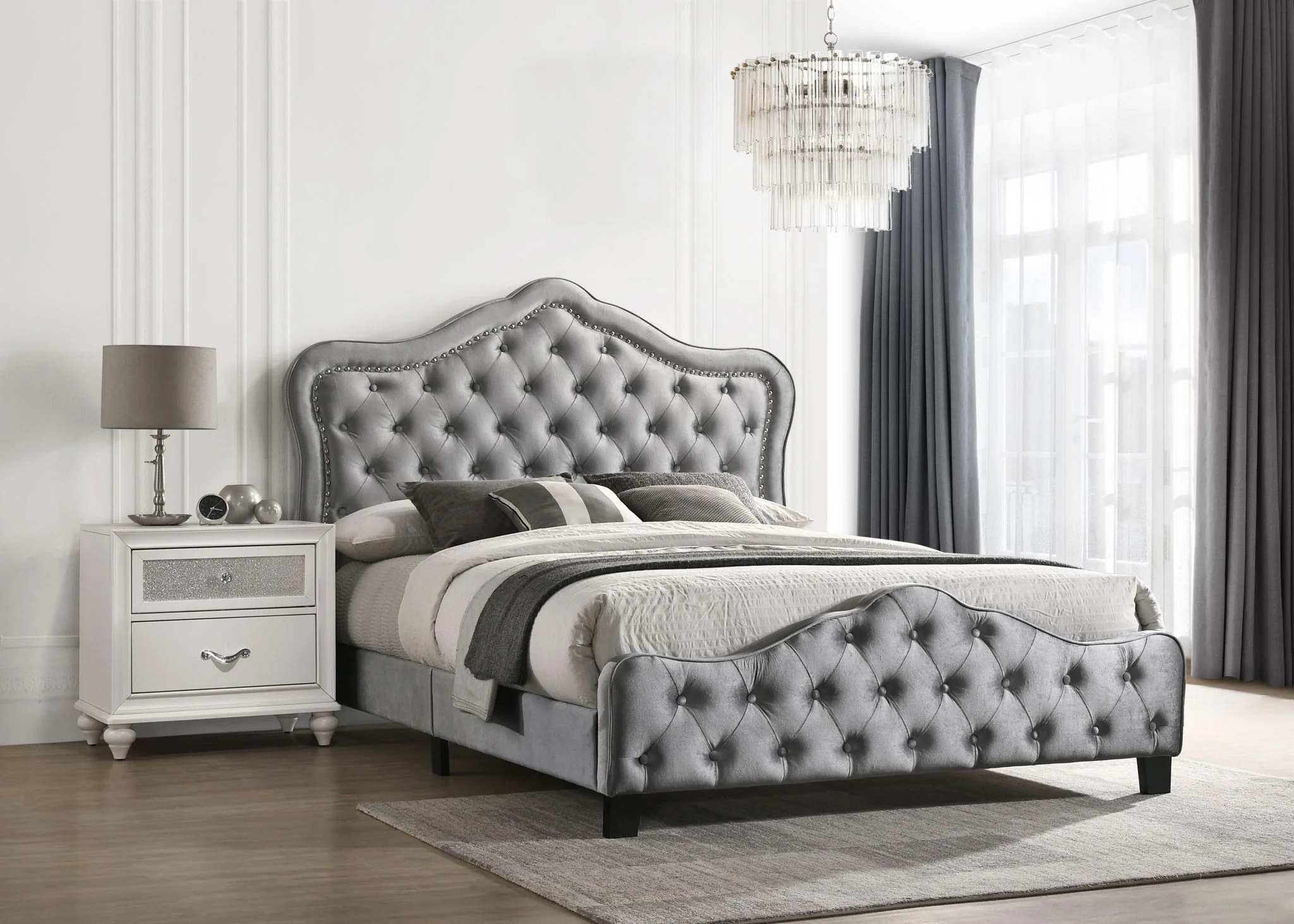 Bella Upholstered California King Panel Bed Grey - Image 3