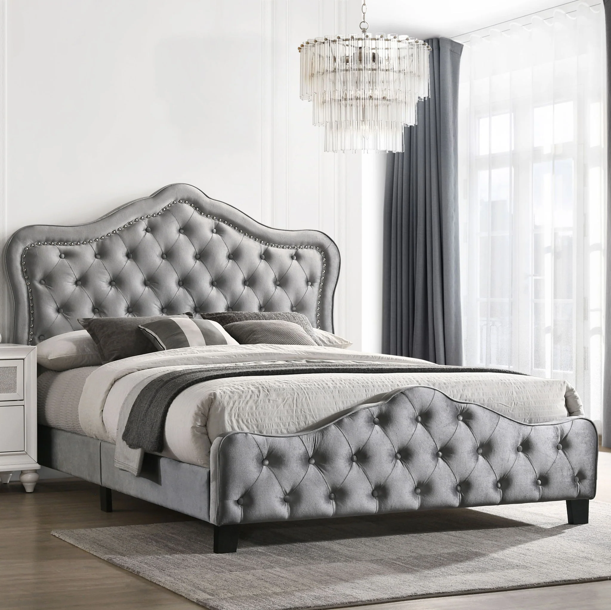 Bella Upholstered Eastern King Panel Bed Grey - Image 3